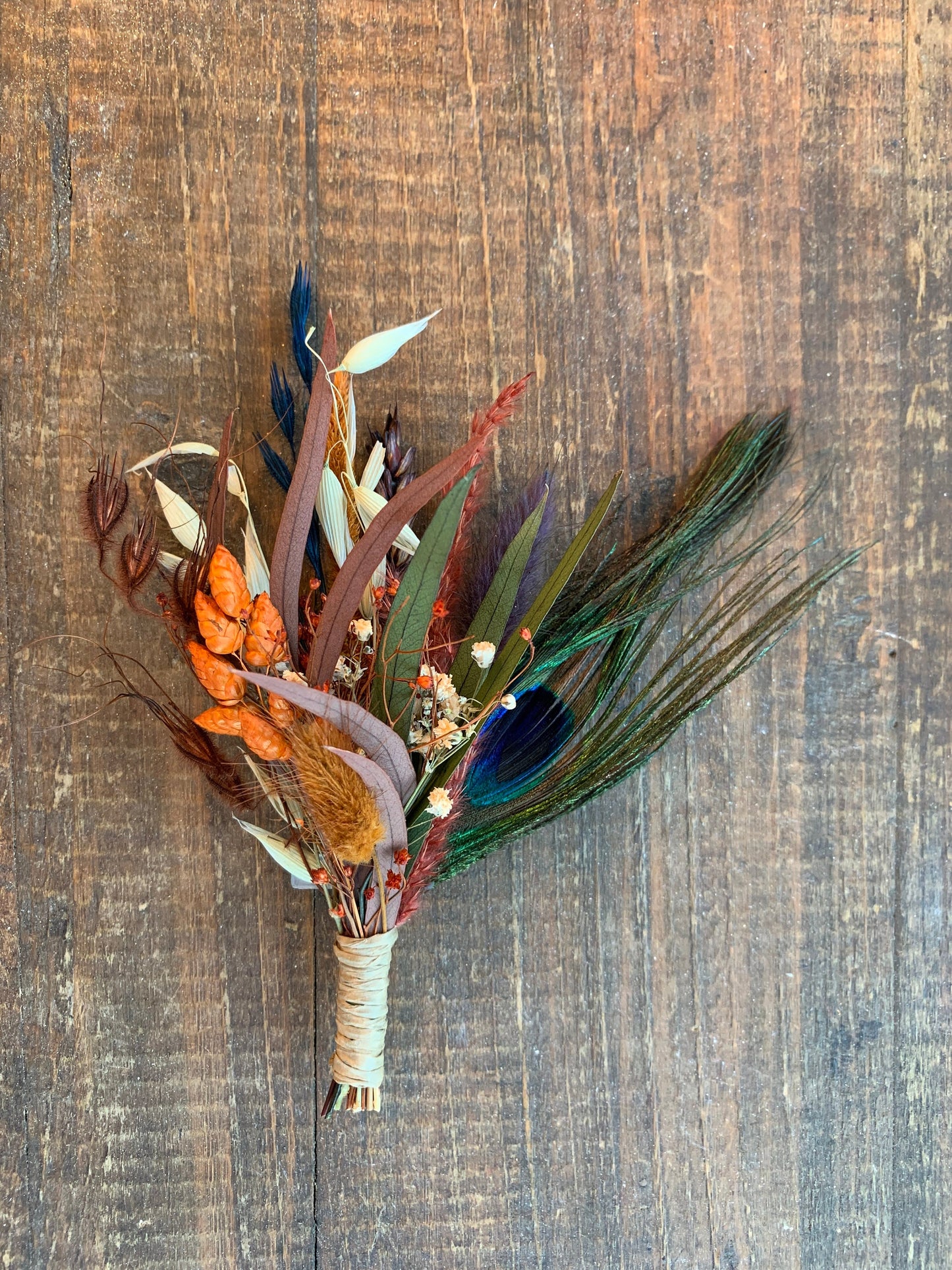Fall Bouquet with Peacock Feathers