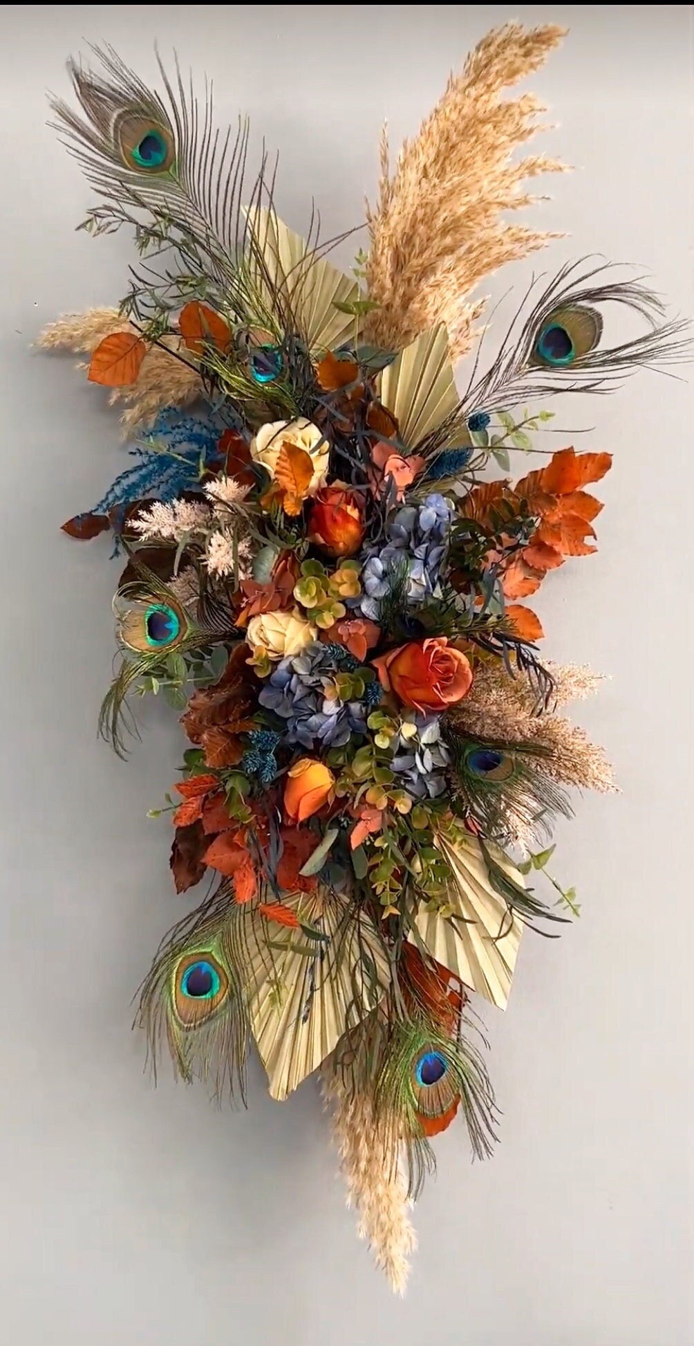 Fall Bouquet with Peacock Feathers