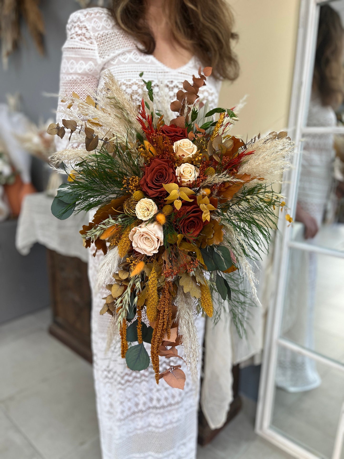 Cascade Rust Wedding Bouquet, Orange Rust Terracotta Bouquet, Boho Bridal Bouquet, Large Bridal Bouquet, Fall Bridal Bouquet, Boho Bride