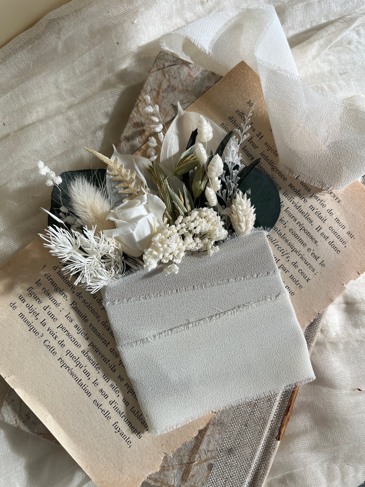 Eucalyptus & White Rose Bouquet - Boho Neutral Wedding Flowers