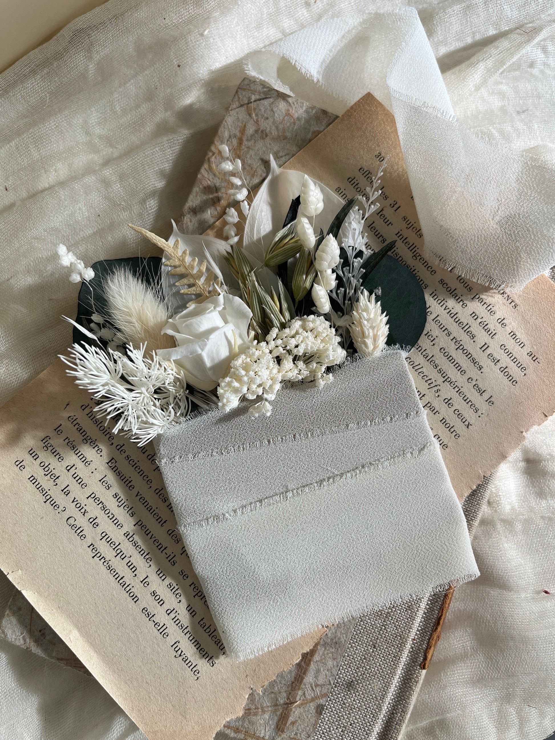 Eucalyptus & White Rose Bouquet - Boho Neutral Wedding Flowers