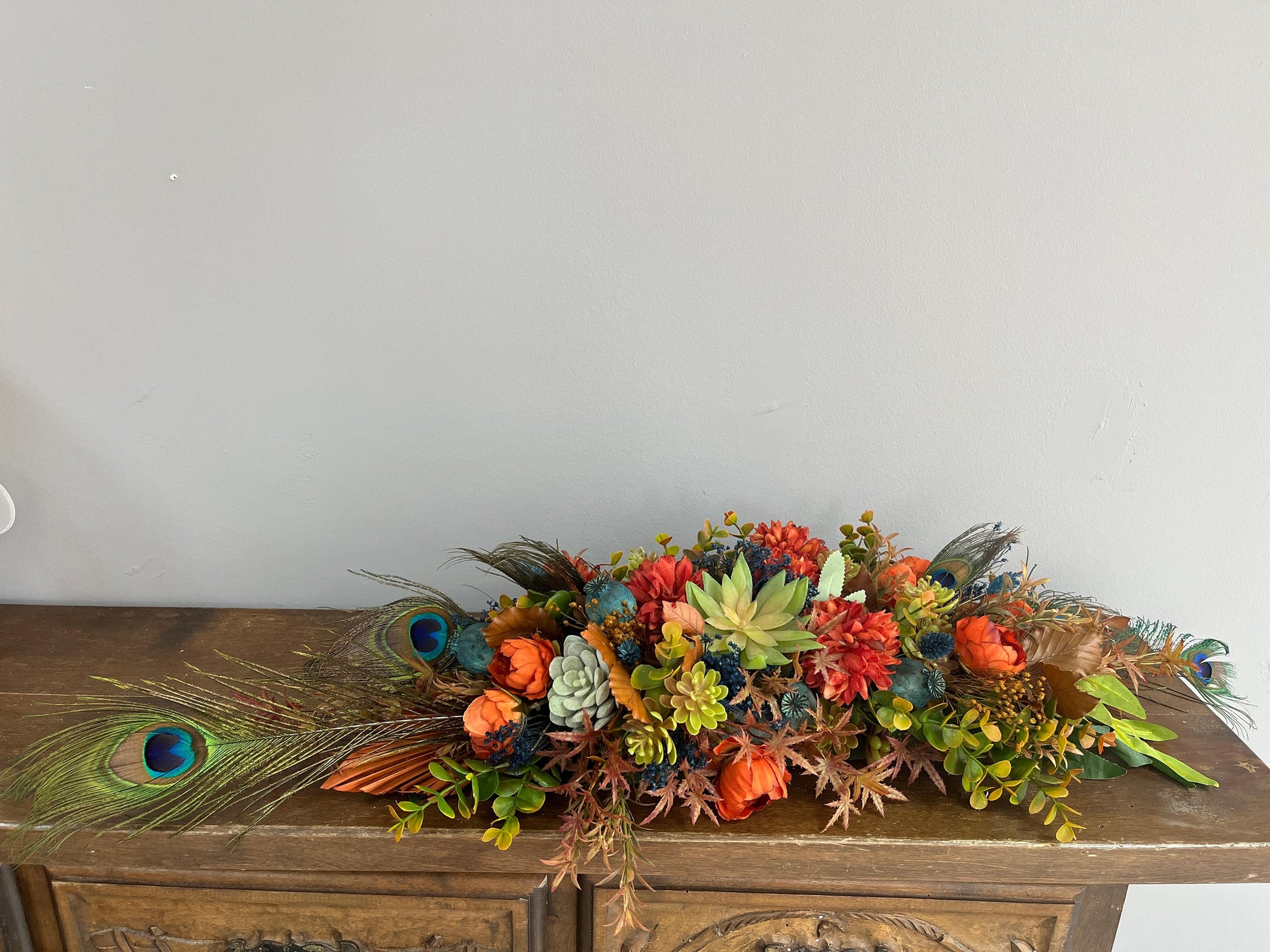 Fall Bouquet with Peacock Feathers