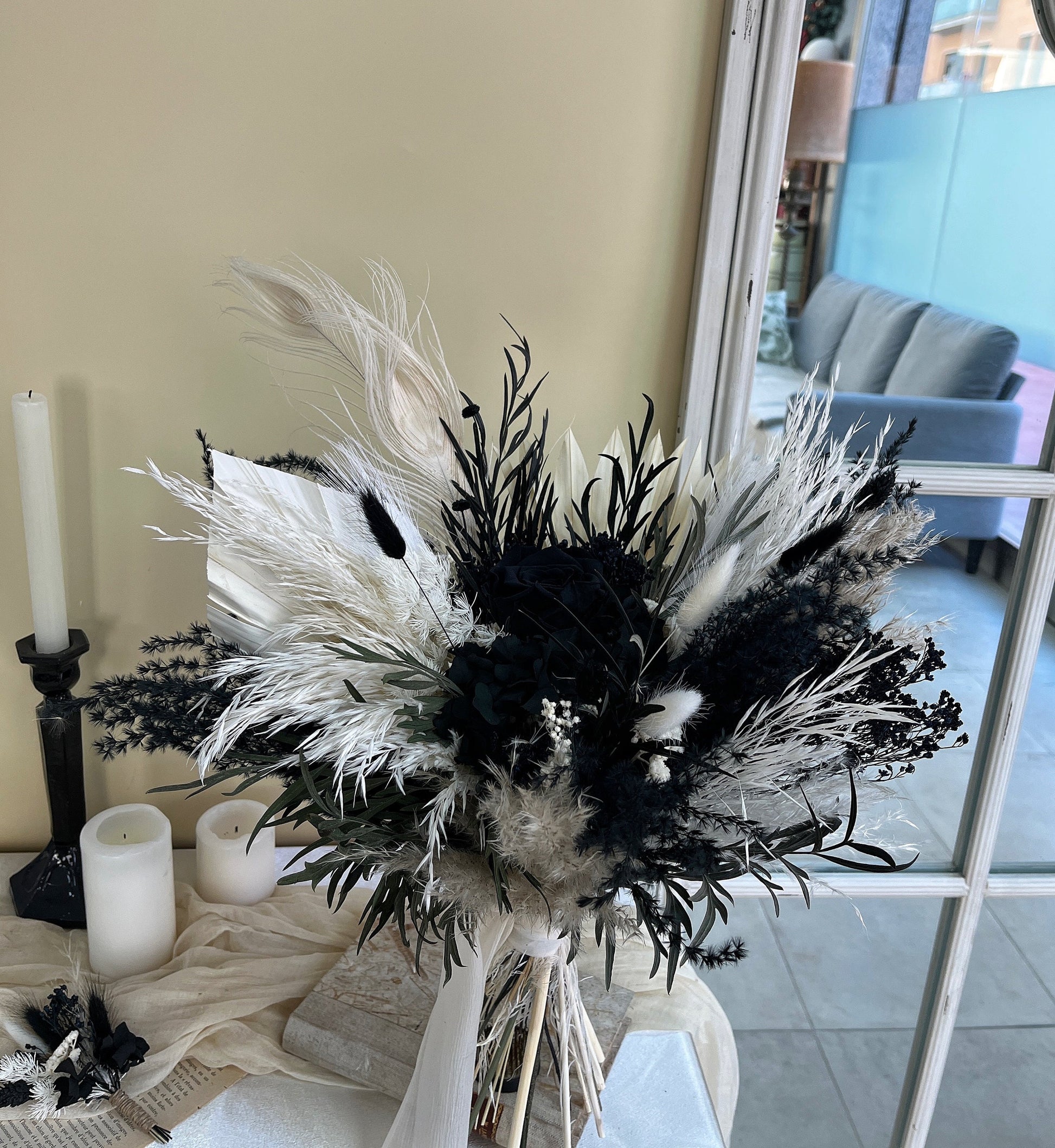 Black & White Wedding Bouquet – Gothic Dried Flower Bridal Bouquet