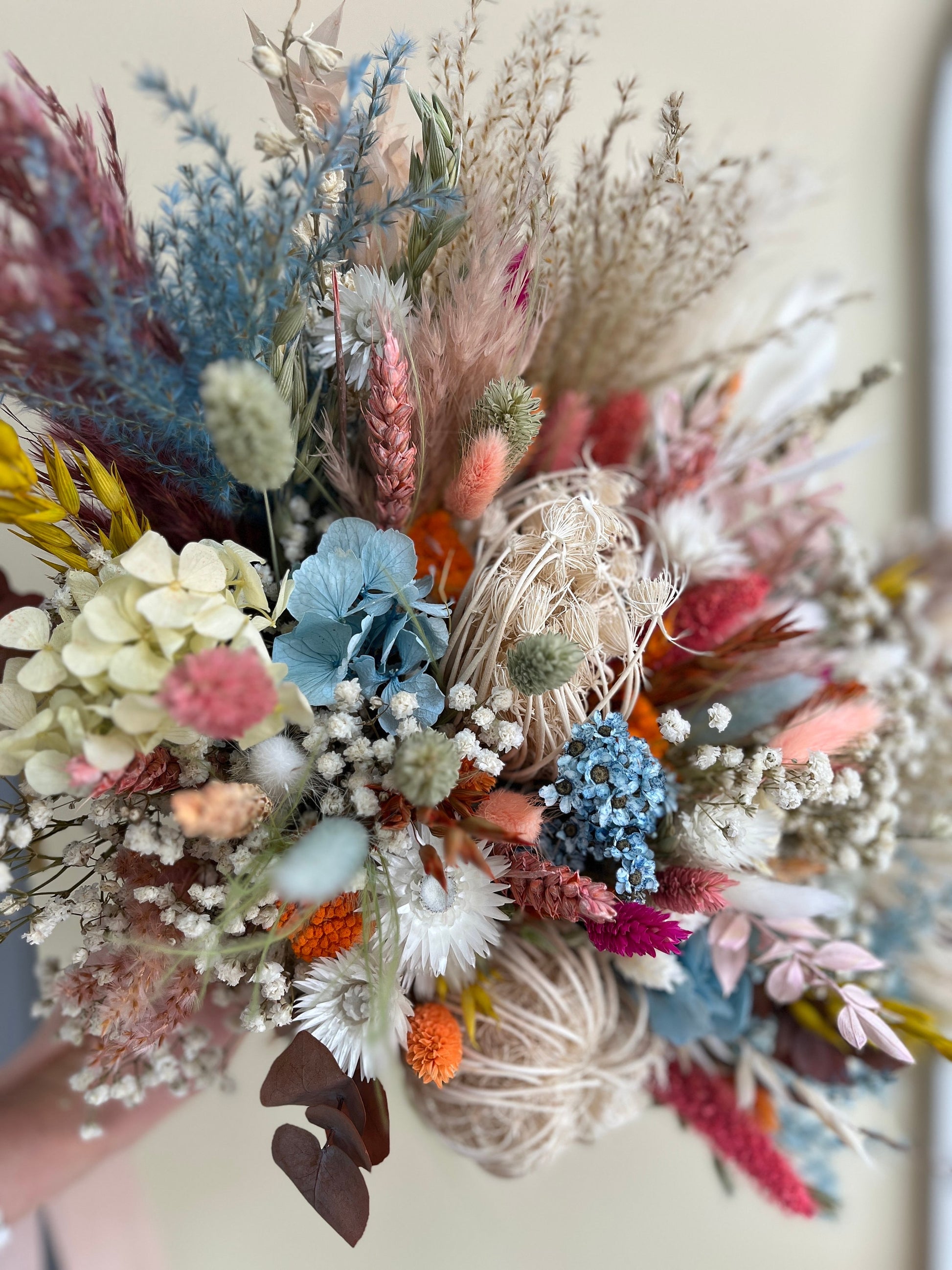 Boho Rustic Rainbow Bouquet, Colorful Bridal Bouquet, Summer Wedding Bouquet, Rust Blue Bouquet, Dried Bridal Bouquet,Spring Wedding Bouquet