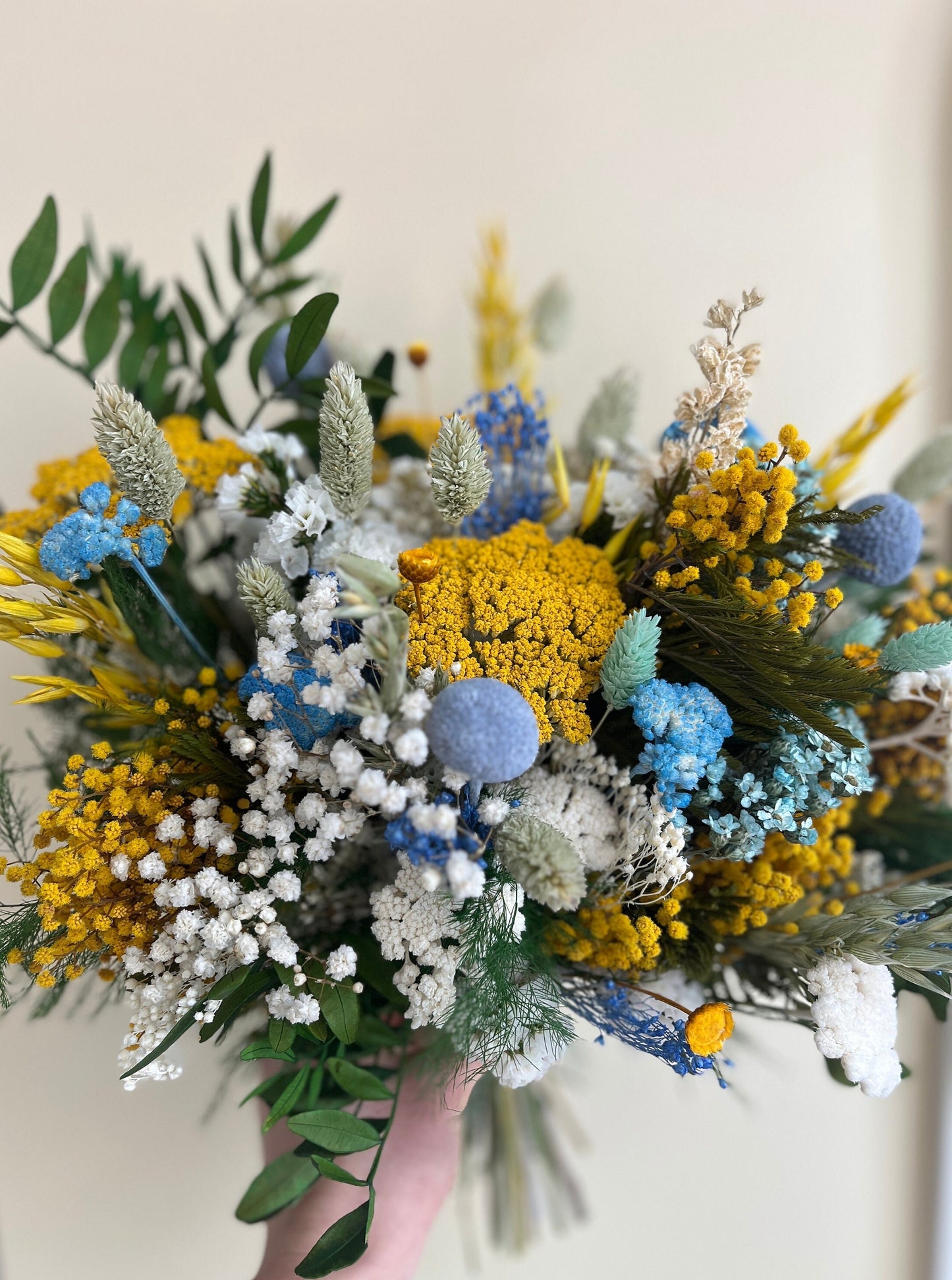 Rustic Yellow & Blue Dried Bouquet | Summer Wedding Flowers
