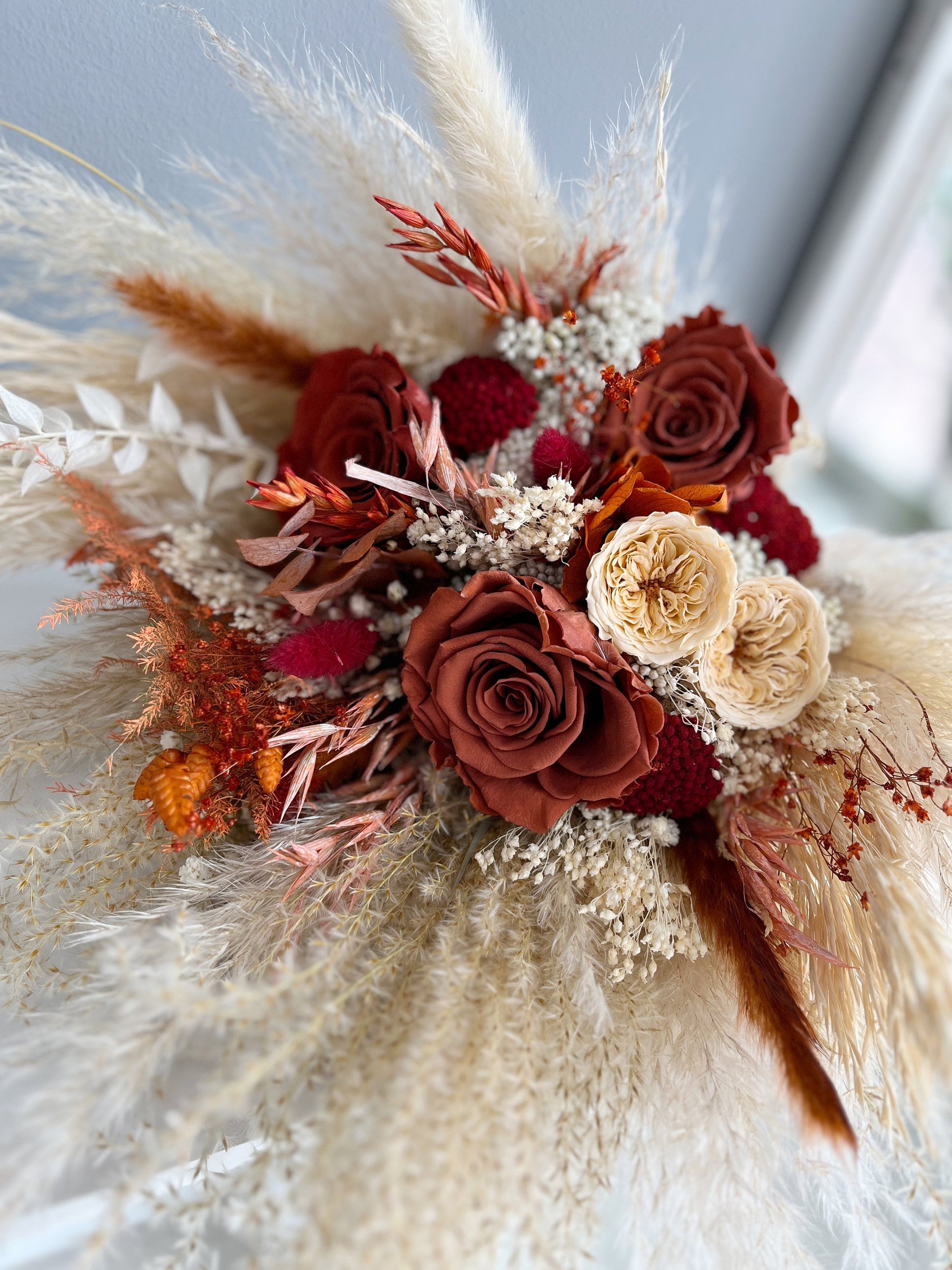 Terracotta and Orange Boho Pampas Dried Flower Bridal Bouquet – Wedding Flowers