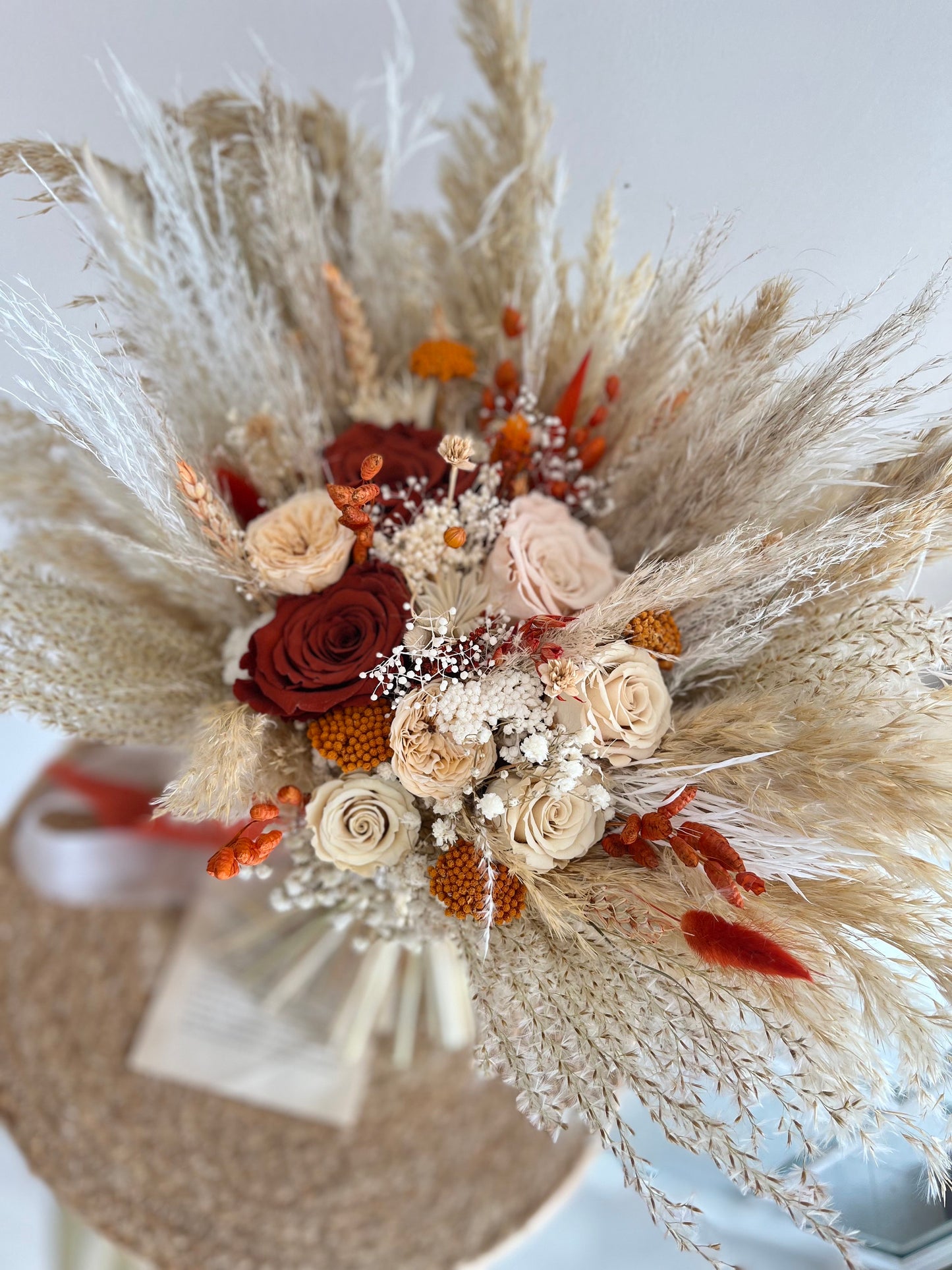 Terracotta and Orange Boho Pampas Dried Flower Bridal Bouquet – Wedding Flowers
