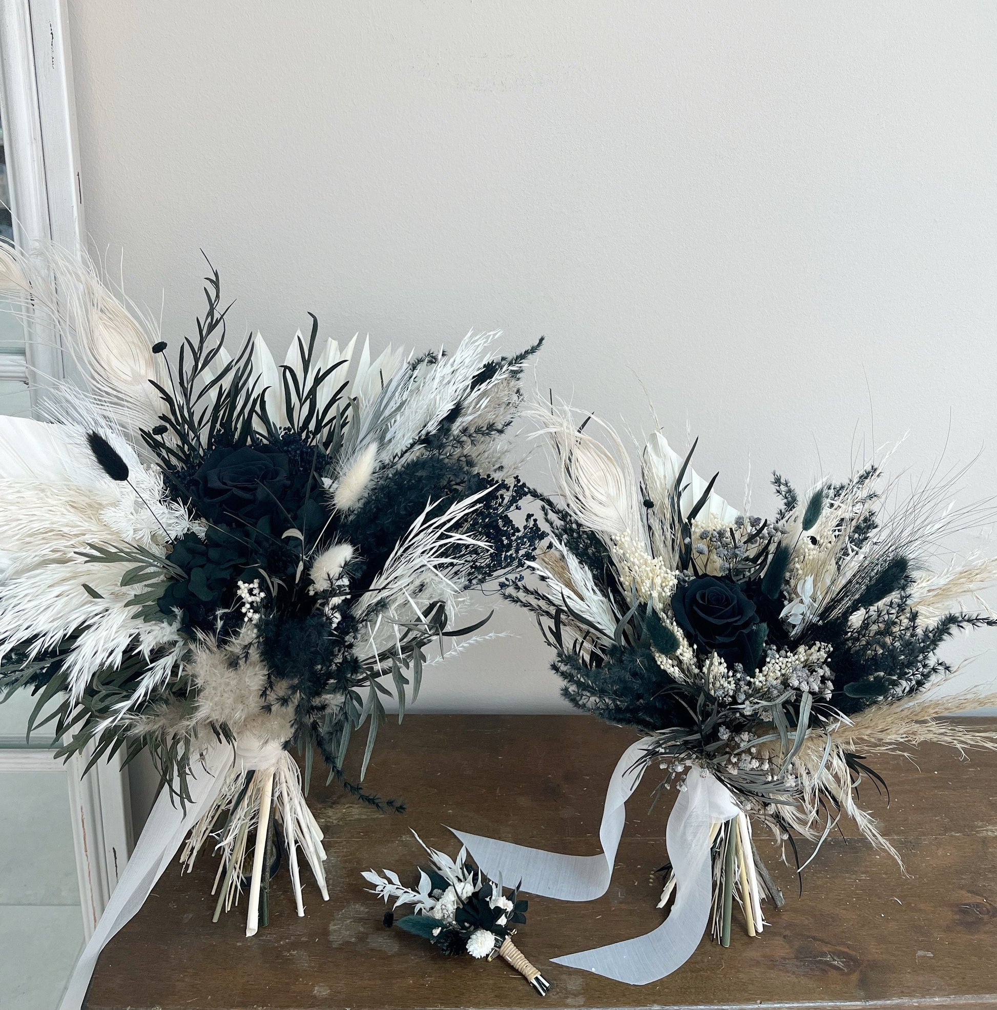 Black & White Wedding Bouquet – Gothic Dried Flower Bridal Bouquet