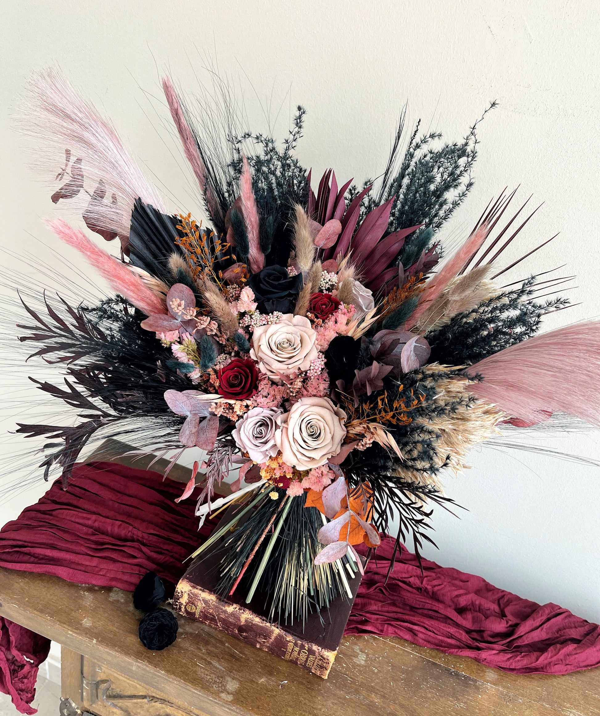 Burgundy and Mauve Moody Wedding Flowers