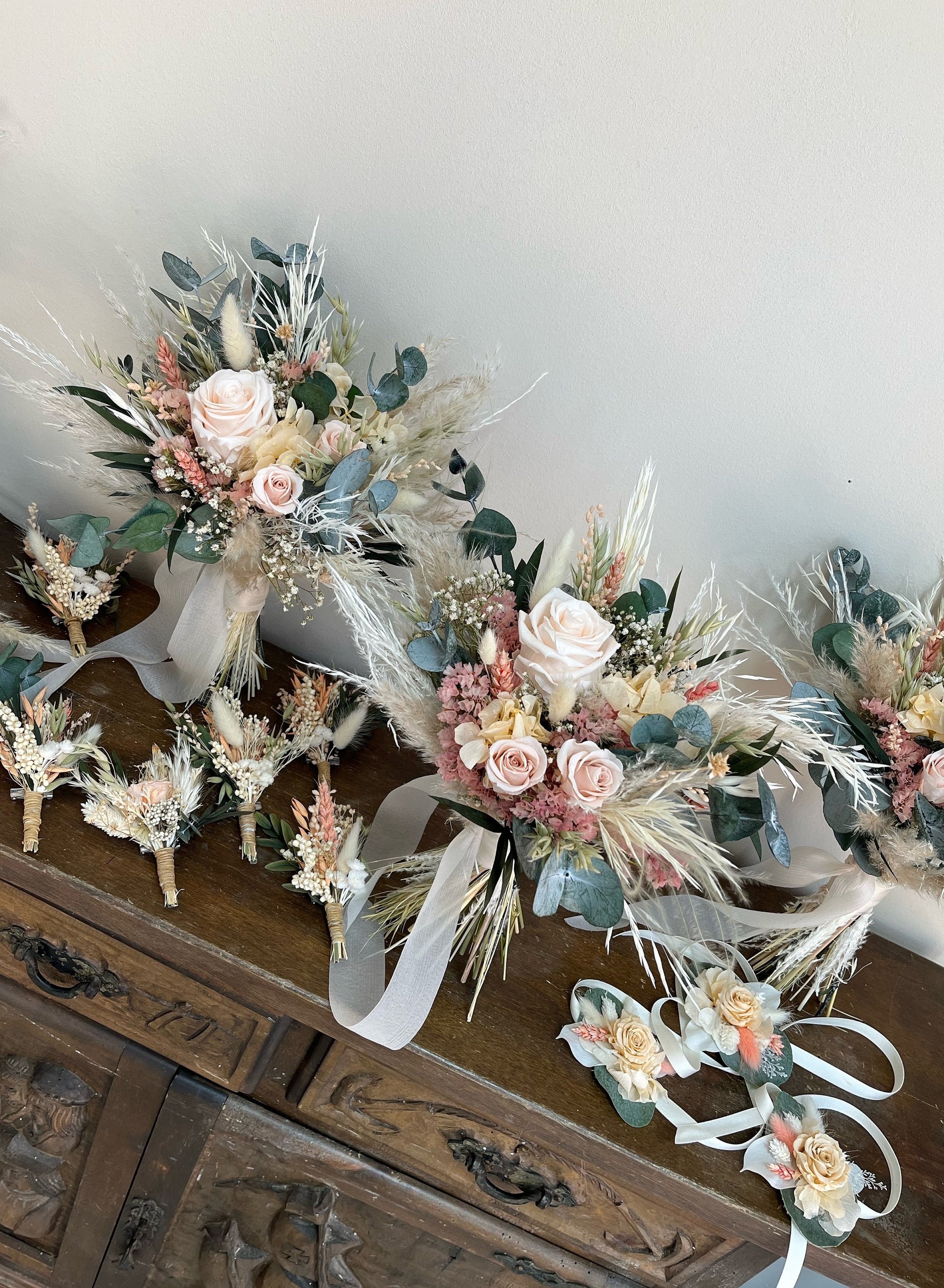 Sage green Wedding Bouquet, Dried Bouquet,Champagne Wedding Bouquet, Copper Olive Bouquet,Rust Orange Bouquet,Beige Bouquet, Dried Flowers