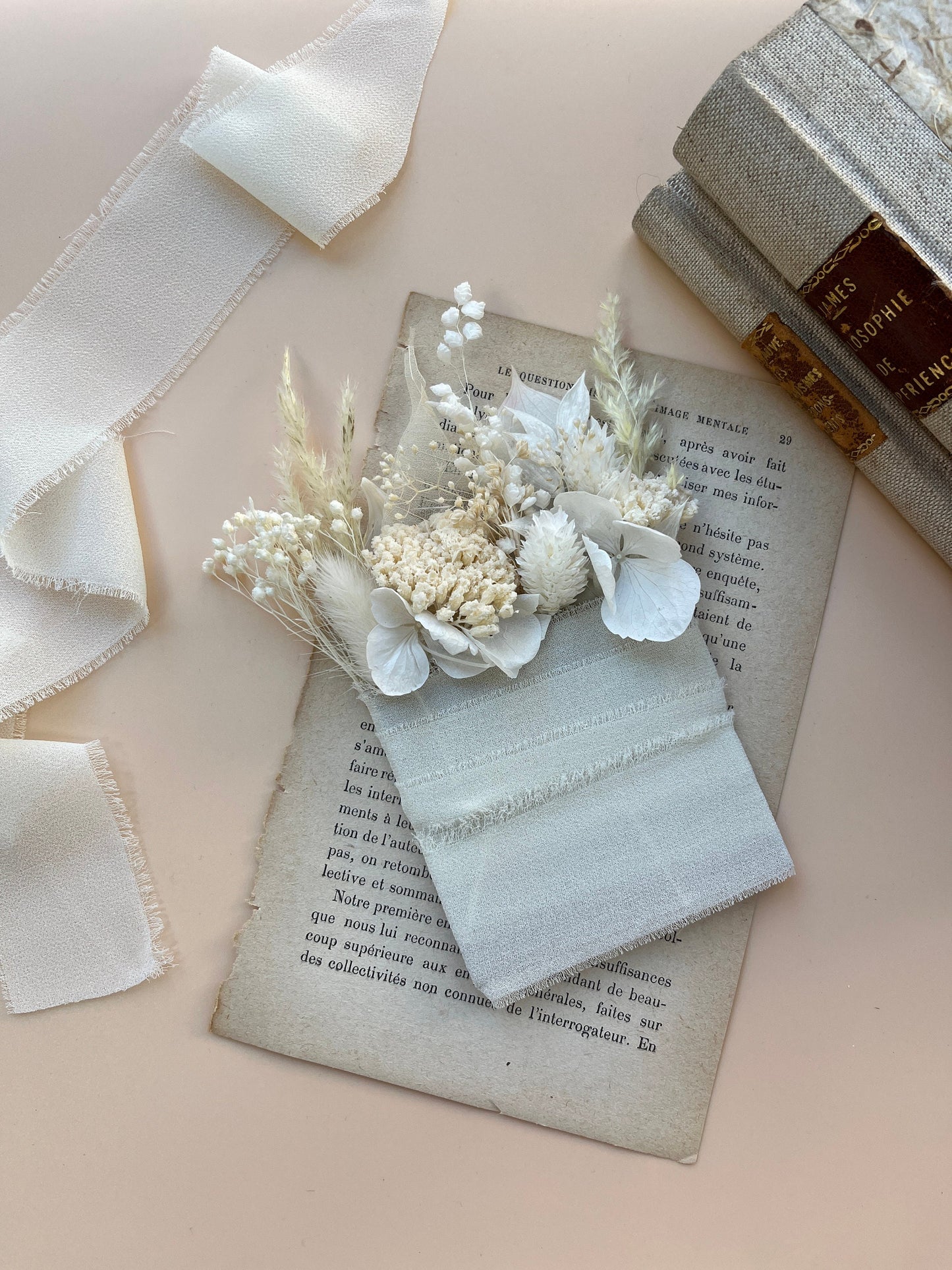 White Roses and Pampas Bridal Bouquet – Bohemian Cascading Wedding Flowers