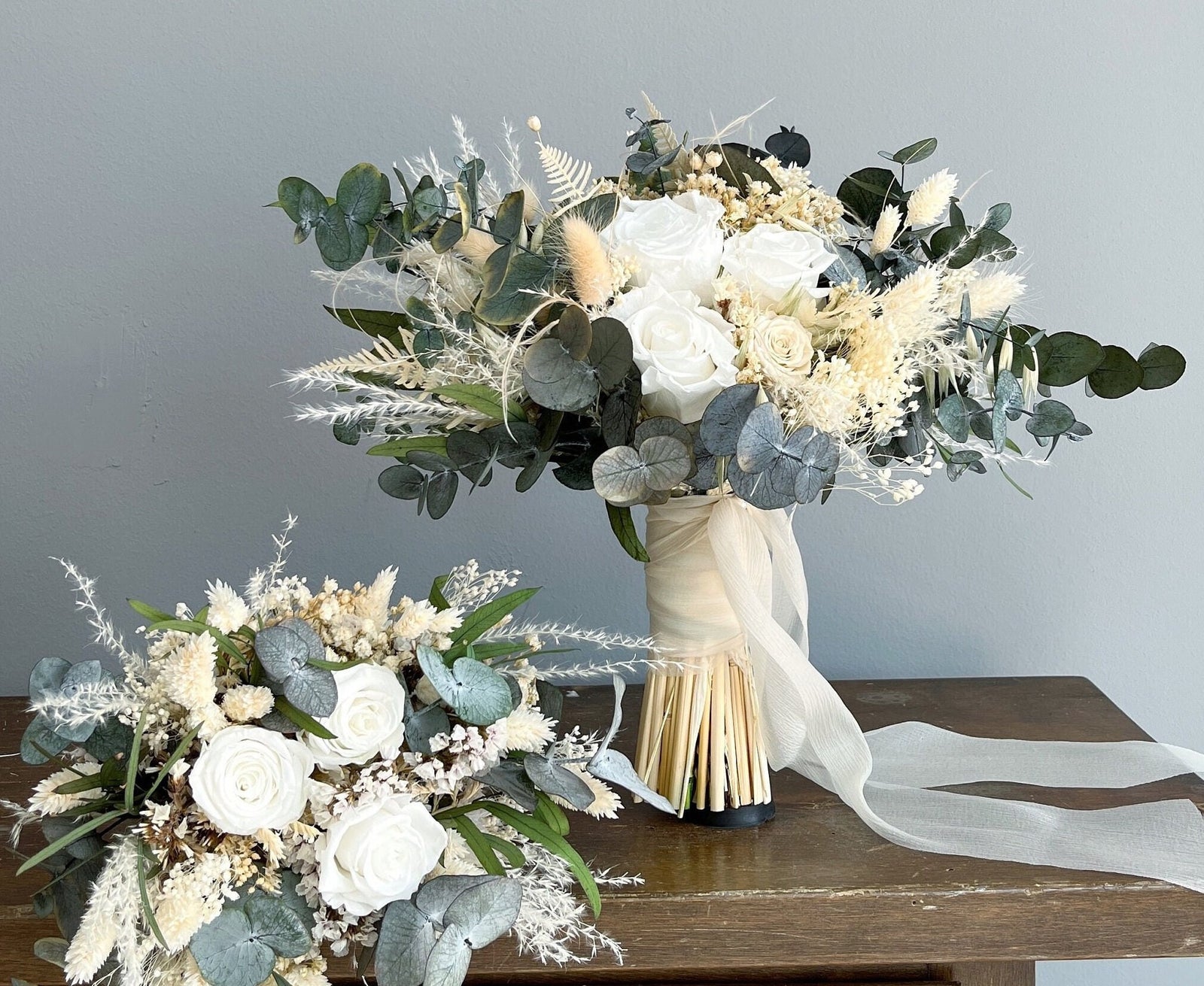 White Bouquet Wedding Eucalyptus Bouquet Boho Wedding Bouquet White Wedding Theme Green White Dried Flower Bouquet for Bridesmaids Bouquet