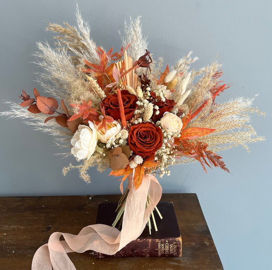 Boho Bridal Bouquet – Terracotta & Peach Dried Wedding Flowers