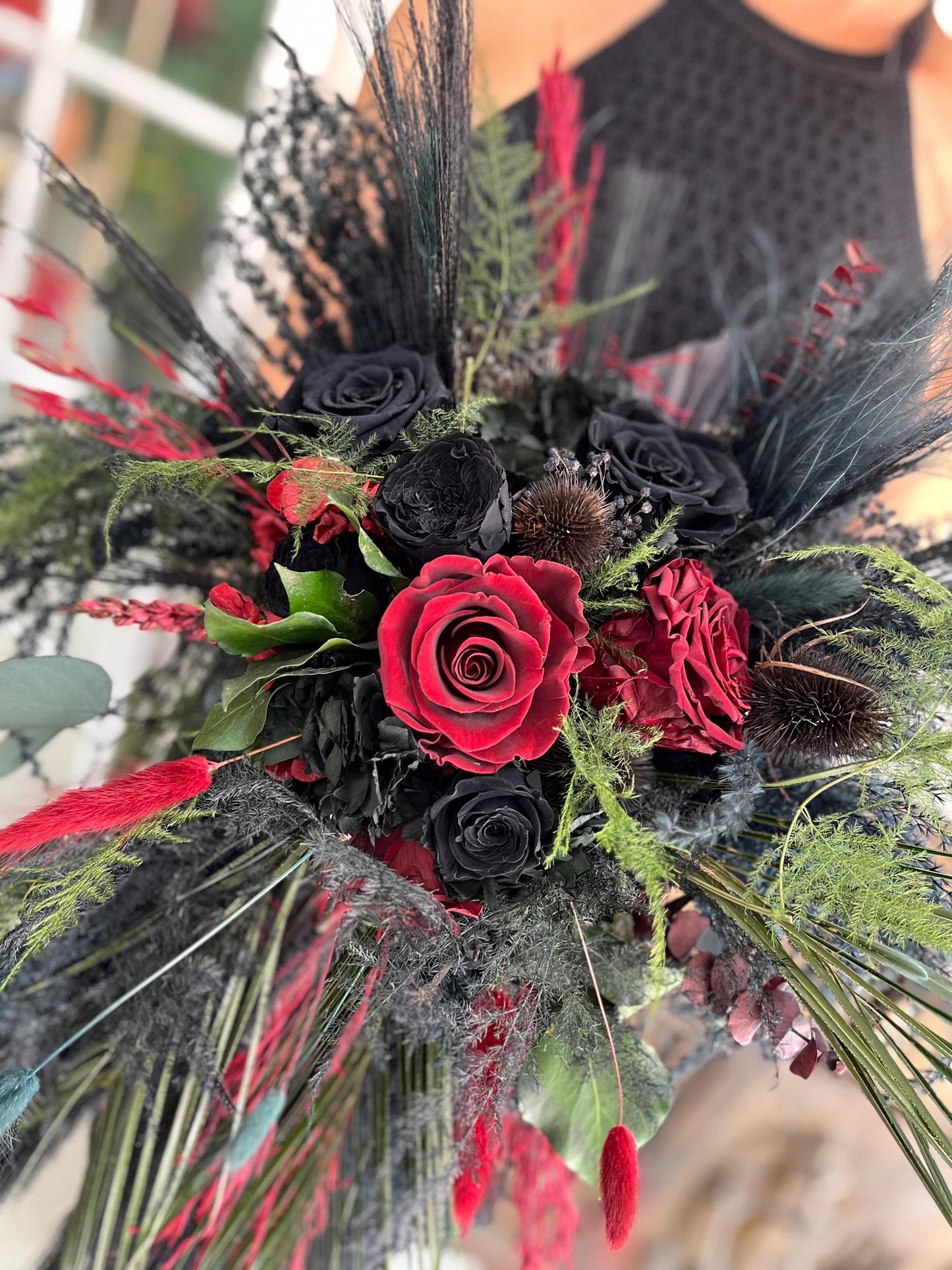 Cascade Wedding Bouquet Boho Black Bridal Bouquet Goth Wedding Cascading Bouquet Burgundy Black Green Bouquet Gothic Wedding Gothic Bride