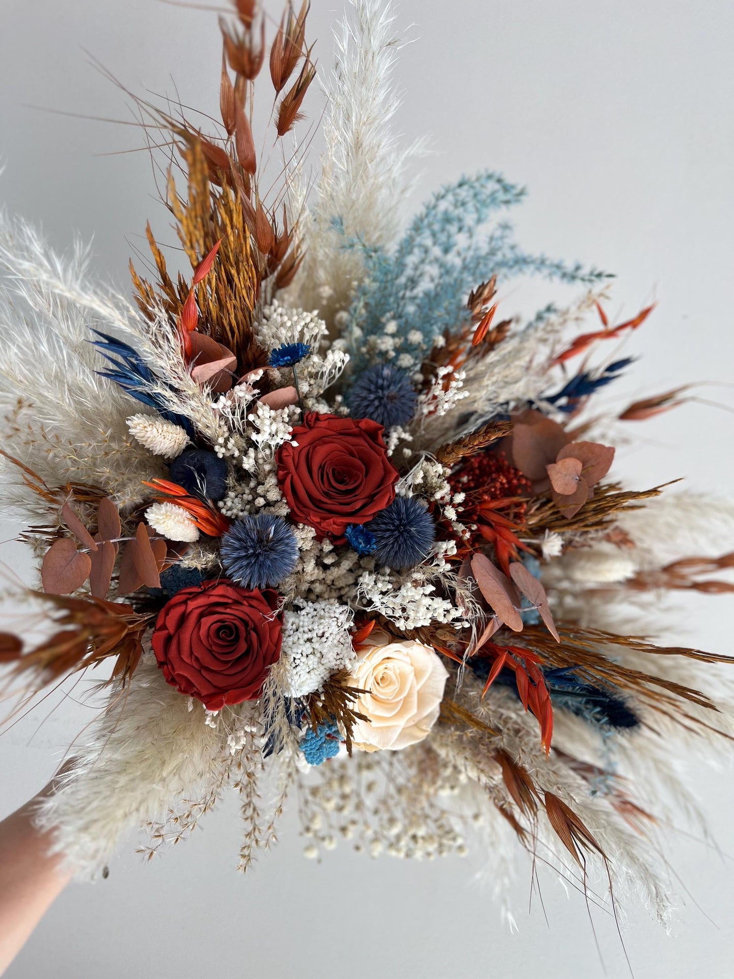 Rust Navy Blue Bouquet Burnt Orange Bridal Bouquet Terracotta Navy Blue Wedding Bouquet Dried Flowers Bouquet Rust Wedding Bouquet Navy Blue