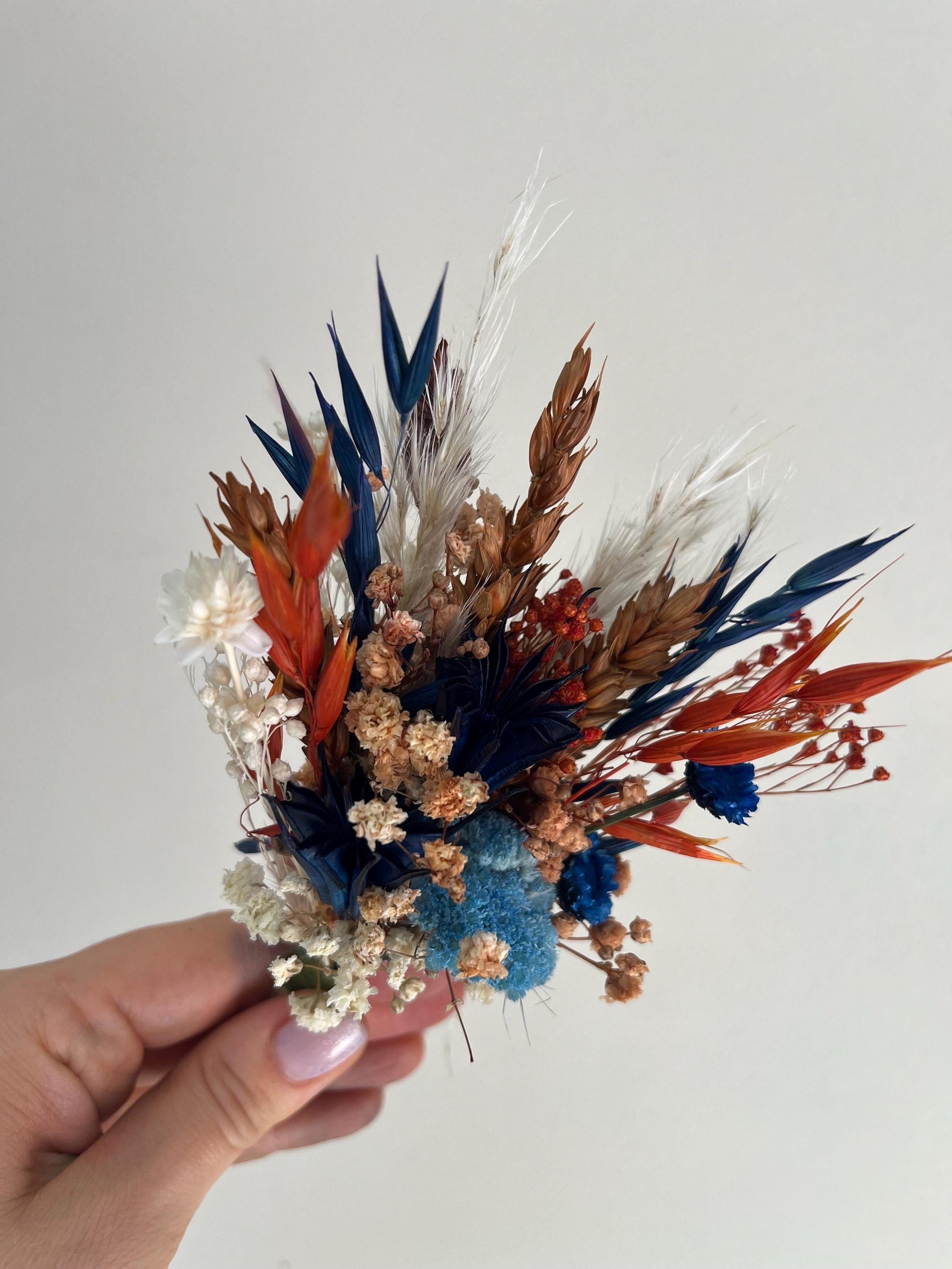 Rust Navy Blue Bouquet Burnt Orange Bridal Bouquet Terracotta Navy Blue Wedding Bouquet Dried Flowers Bouquet Rust Wedding Bouquet Navy Blue