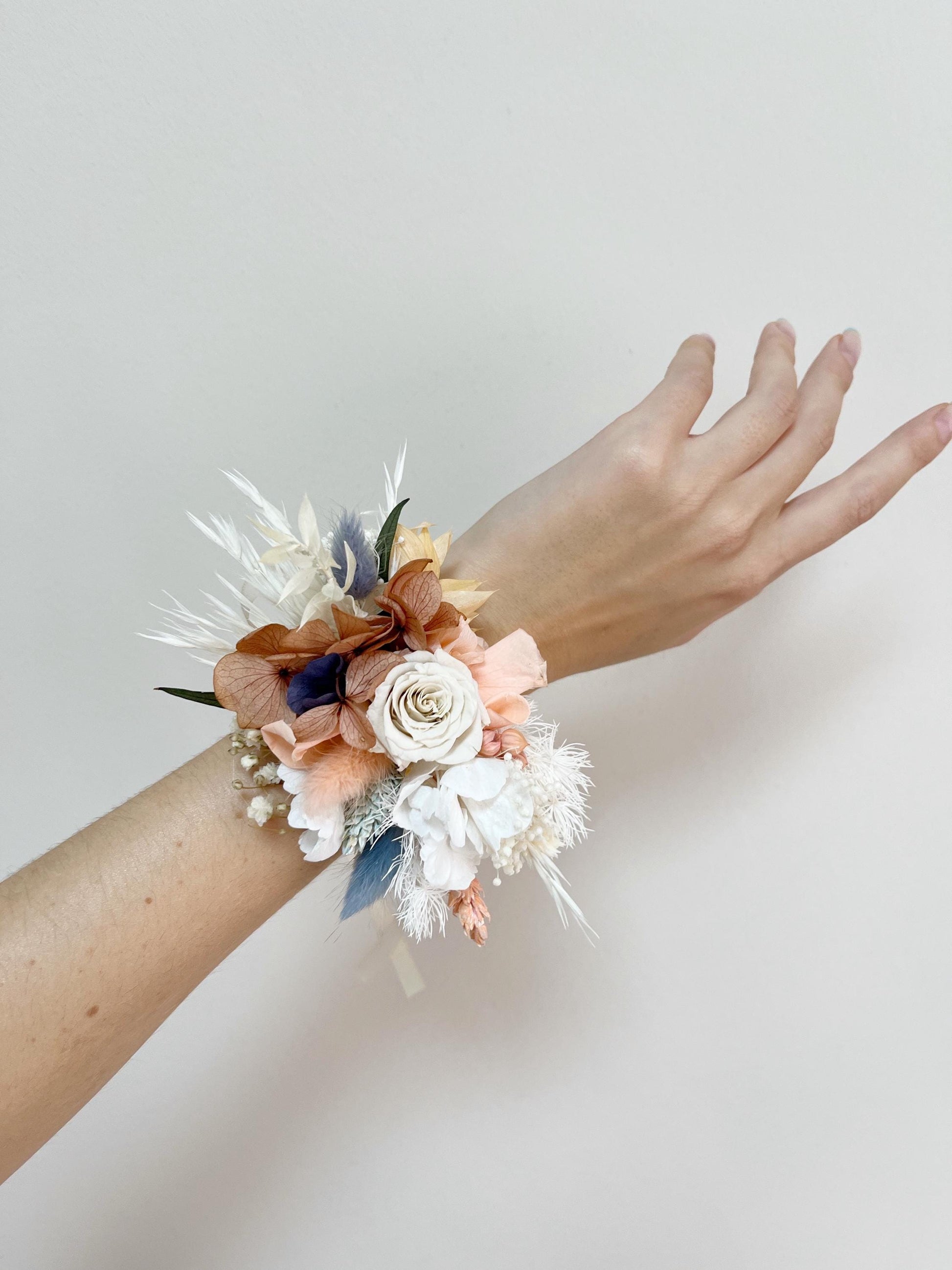 Peach Blue Wedding Bouquet for Bride Blush Bouquet Dusty Blue Wedding Flowers for Wedding Dried Flowers Bouquet Bohemian Wedding Flowers