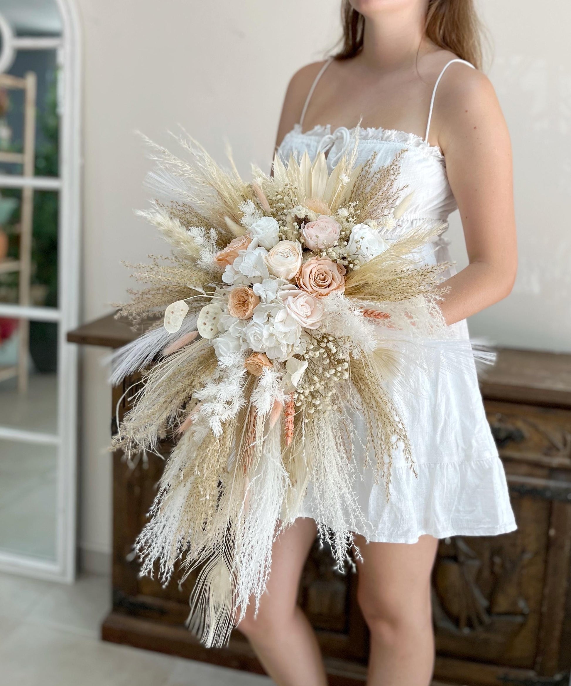 Peach & Blush Cascading Bouquet