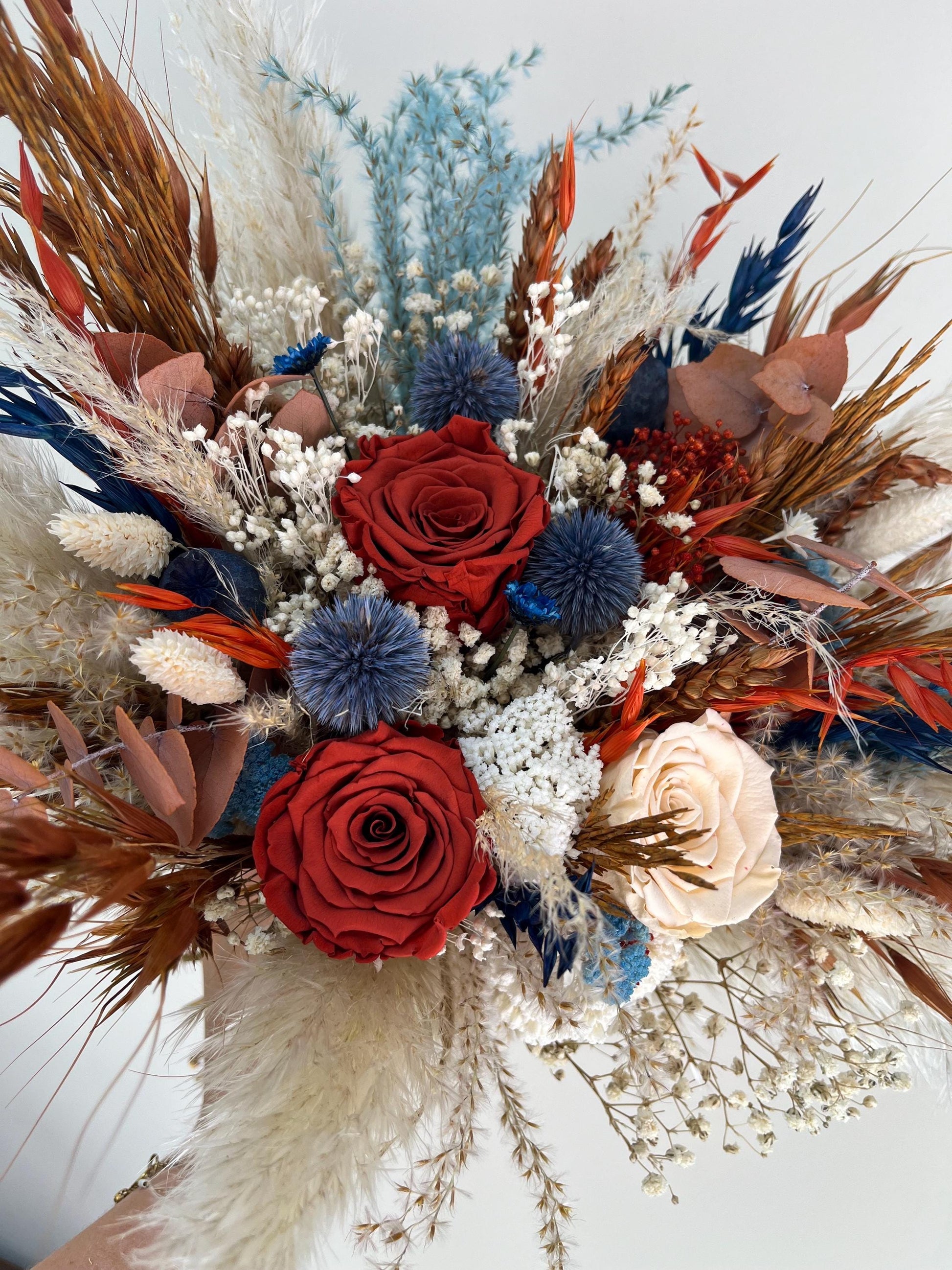 Rust Navy Blue Bouquet Burnt Orange Bridal Bouquet Terracotta Navy Blue Wedding Bouquet Dried Flowers Bouquet Rust Wedding Bouquet Navy Blue