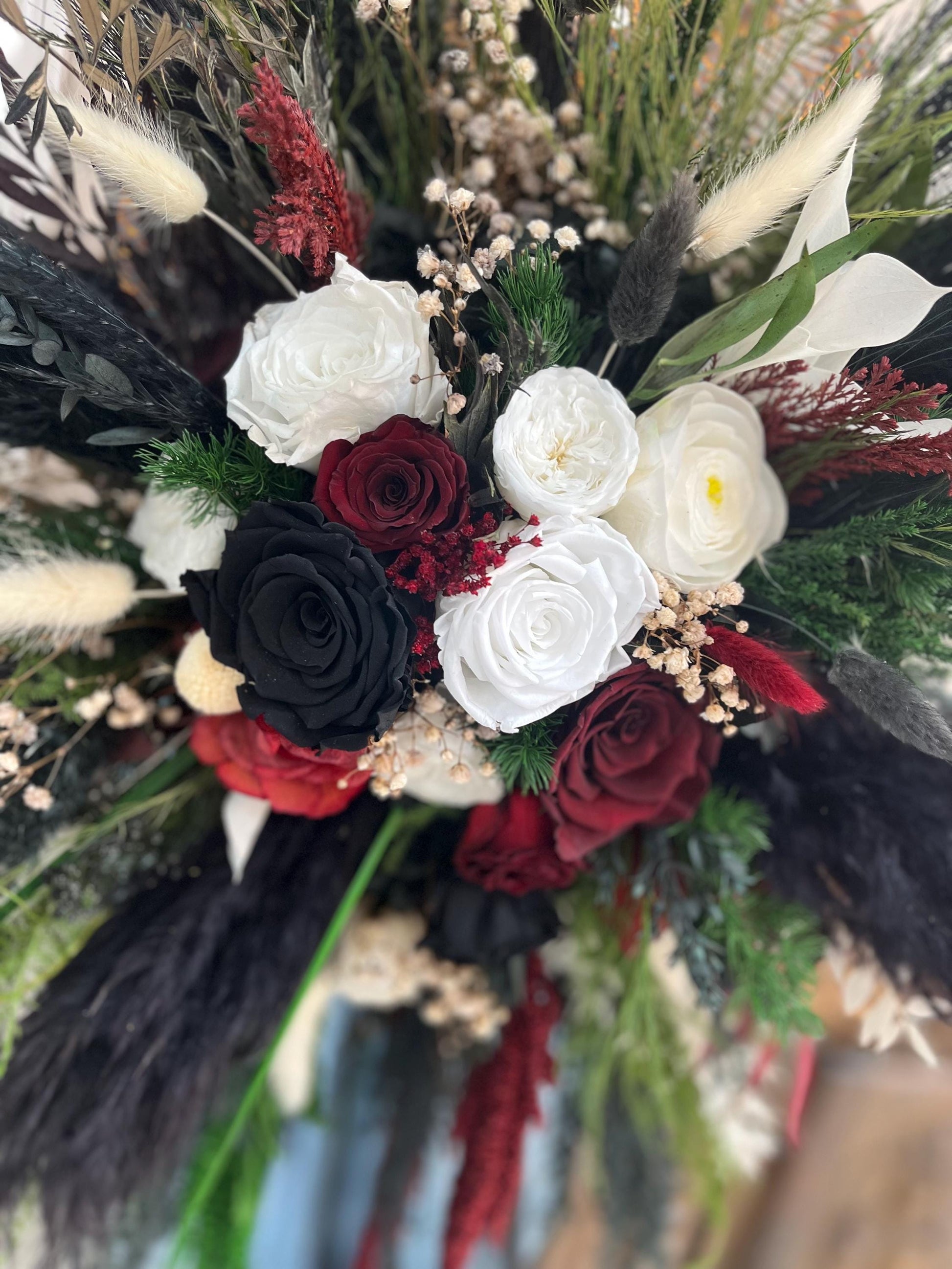 Cascade Wedding Bouquet Boho Black Bridal Bouquet Goth Wedding Cascading Bouquet Burgundy Black Green Bouquet Gothic Wedding Gothic Bride