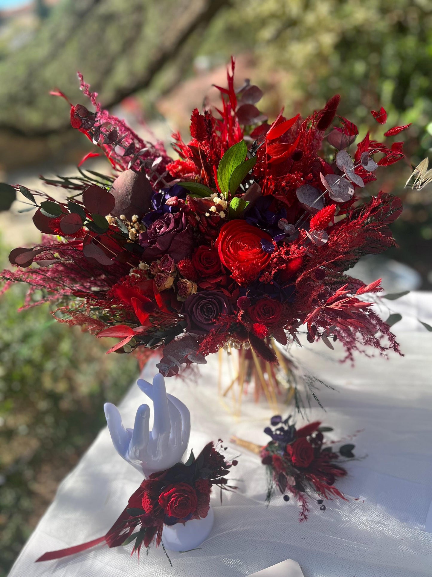 Mauve & Red Wedding Bouquet
