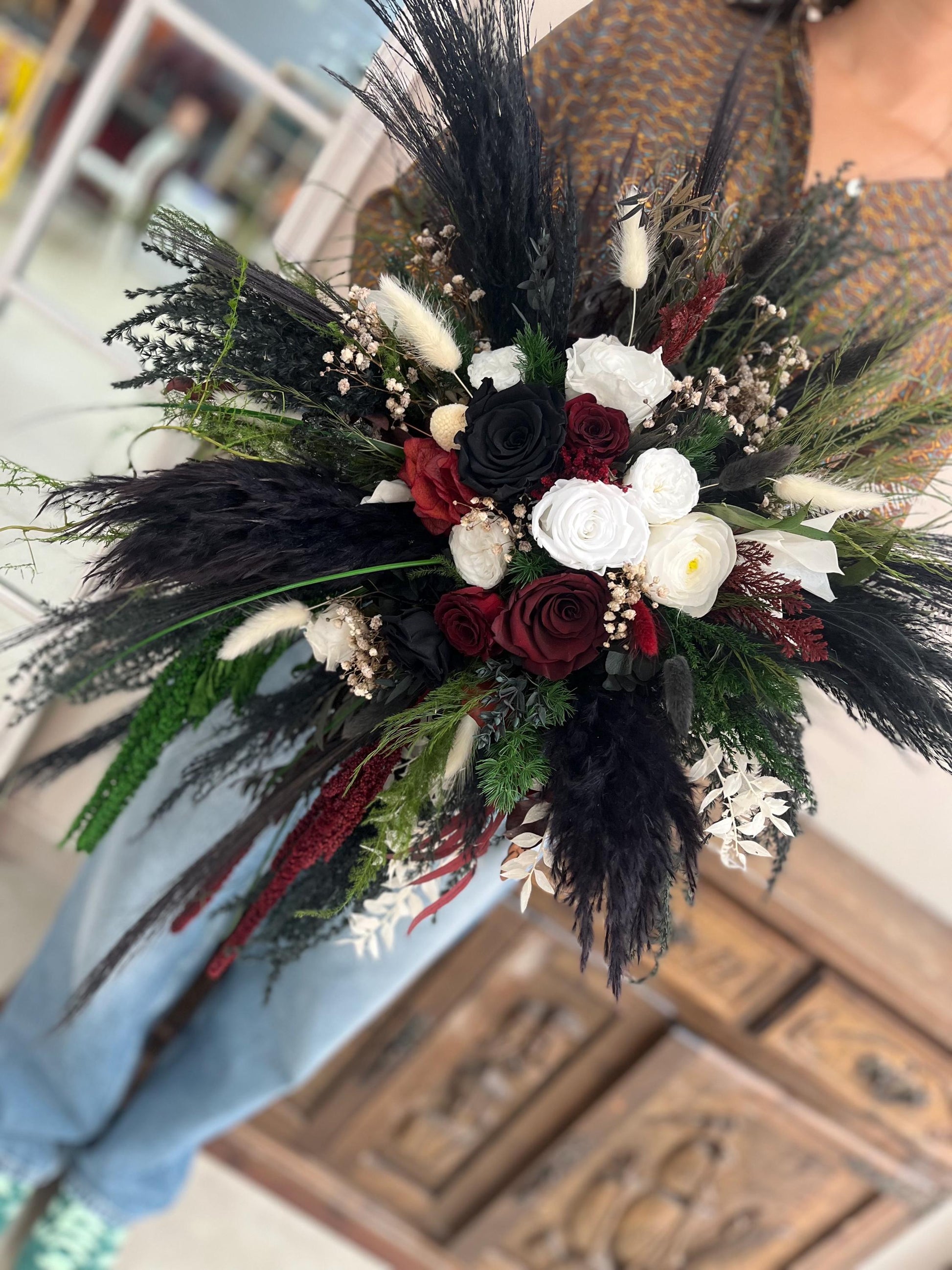 Cascade Wedding Bouquet Boho Black Bridal Bouquet Goth Wedding Cascading Bouquet Burgundy Black Green Bouquet Gothic Wedding Gothic Bride