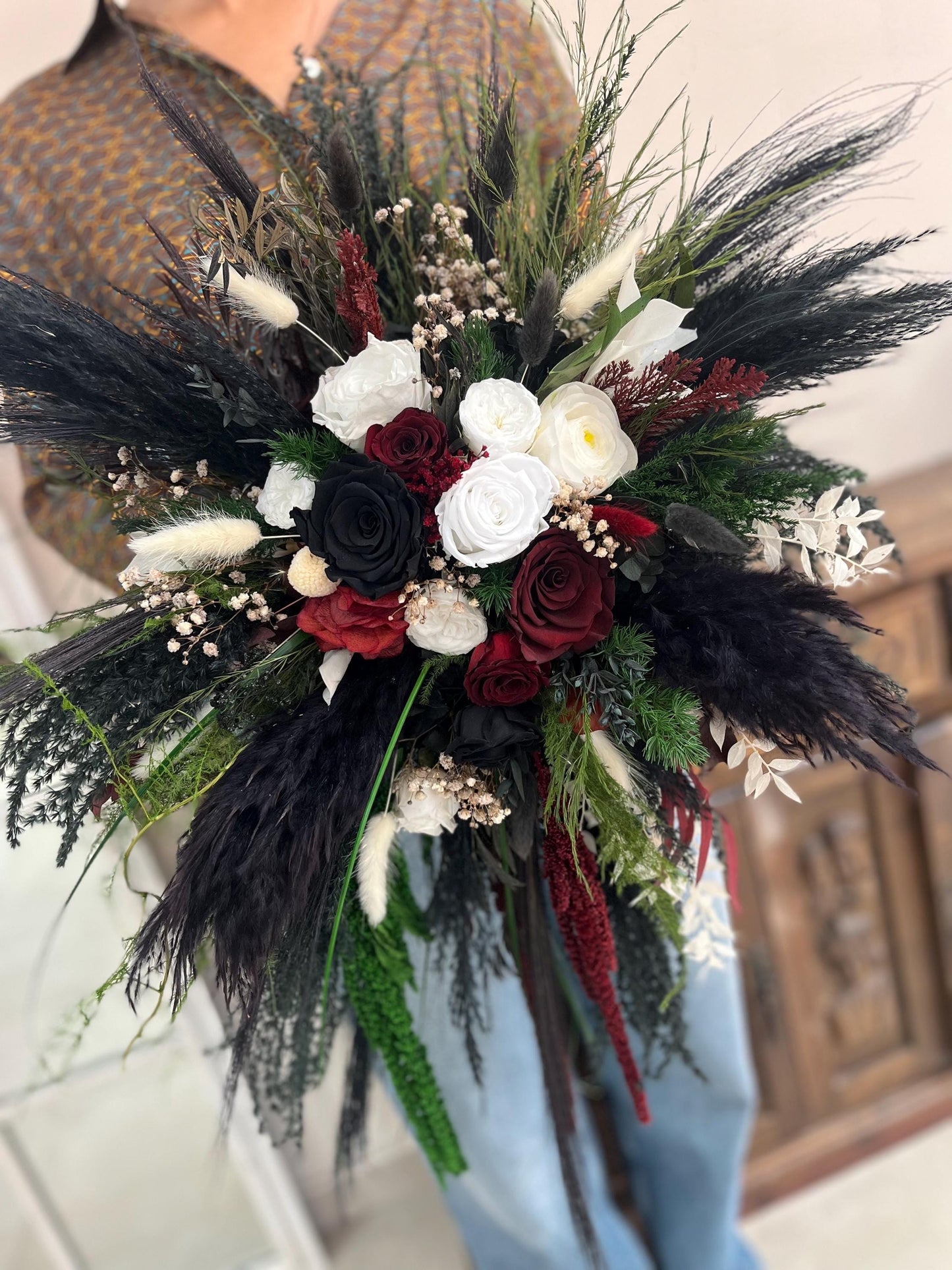 Cascade Wedding Bouquet Boho Black Bridal Bouquet Goth Wedding Cascading Bouquet Burgundy Black Green Bouquet Gothic Wedding Gothic Bride