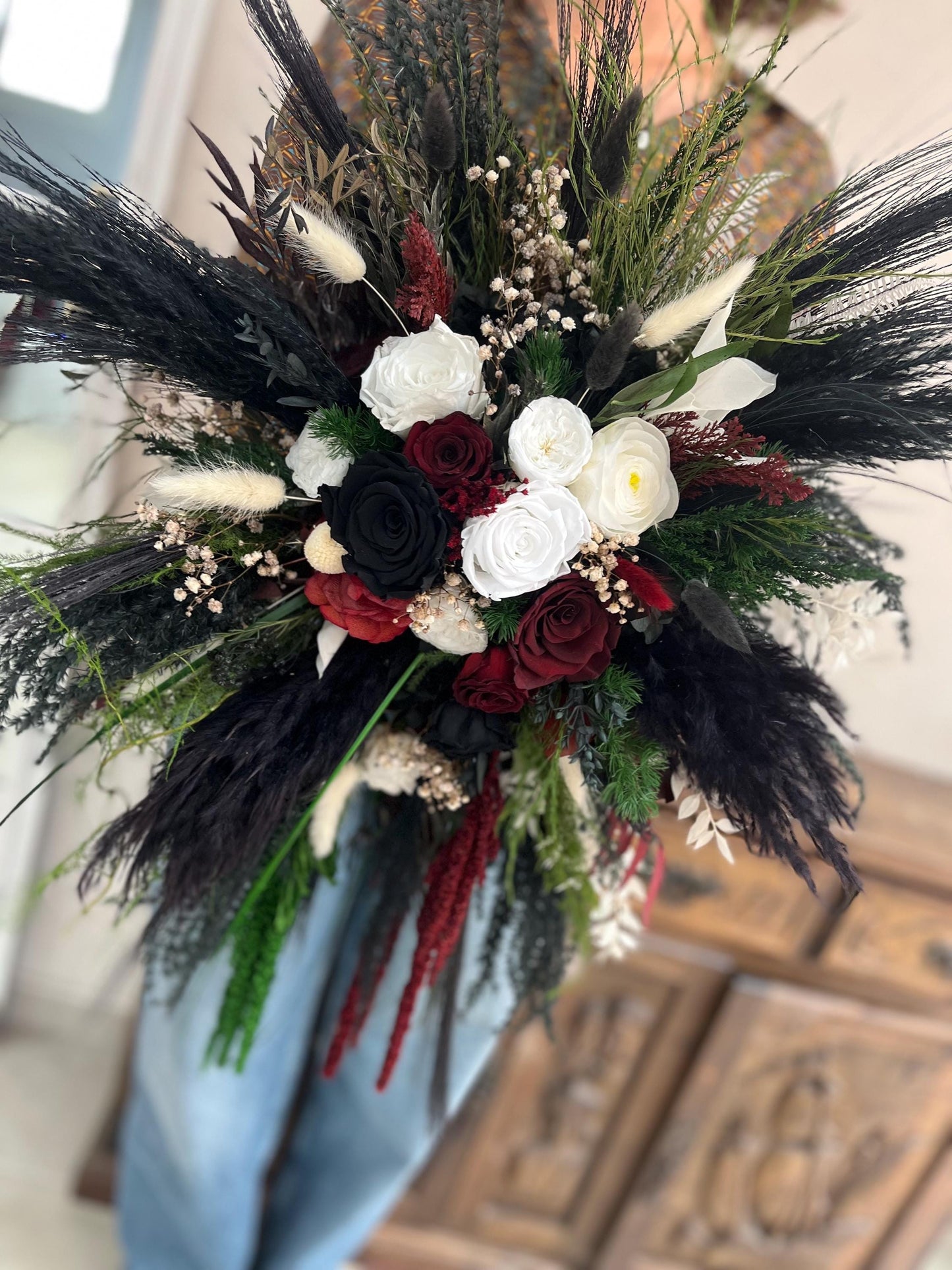 Cascade Wedding Bouquet Boho Black Bridal Bouquet Goth Wedding Cascading Bouquet Burgundy Black Green Bouquet Gothic Wedding Gothic Bride