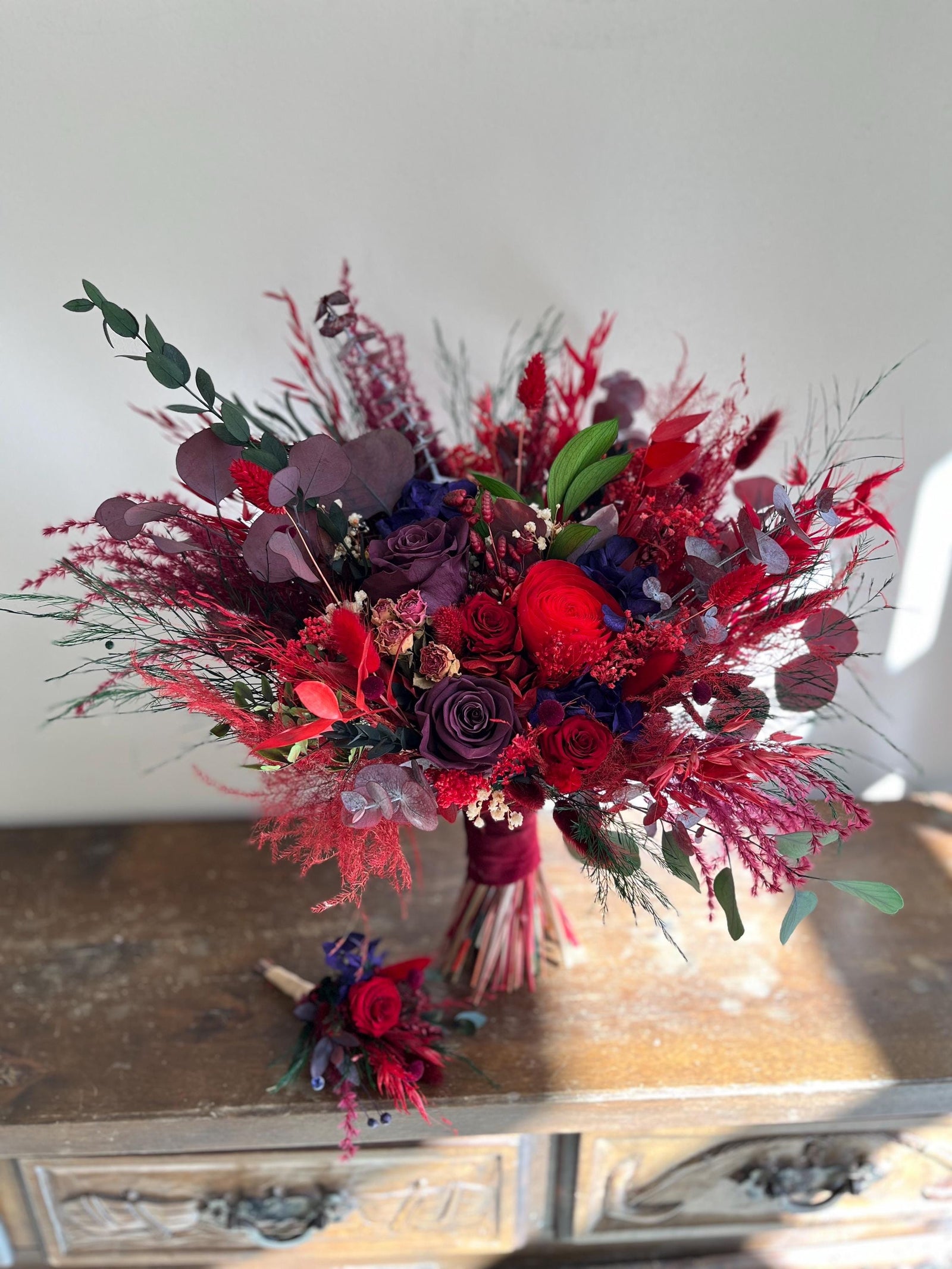 Mauve & Red Wedding Bouquet