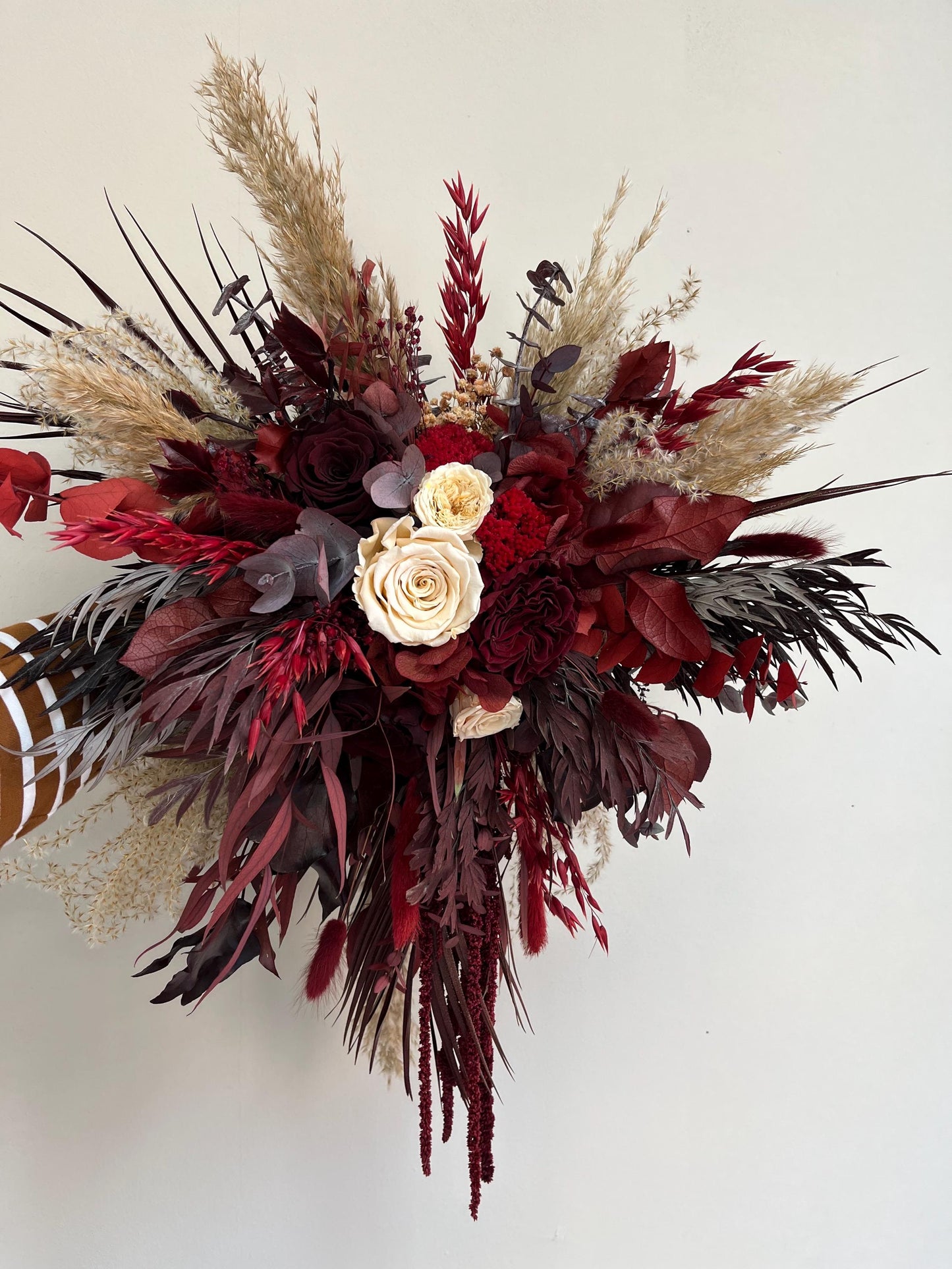 Cascade Bouquet Burgundy Boho Bridal Bouquet Dried Flowers Cascading Bouquet for Bride Boho Bouquet Fall Wedding Flowers Boho Red Bouquet