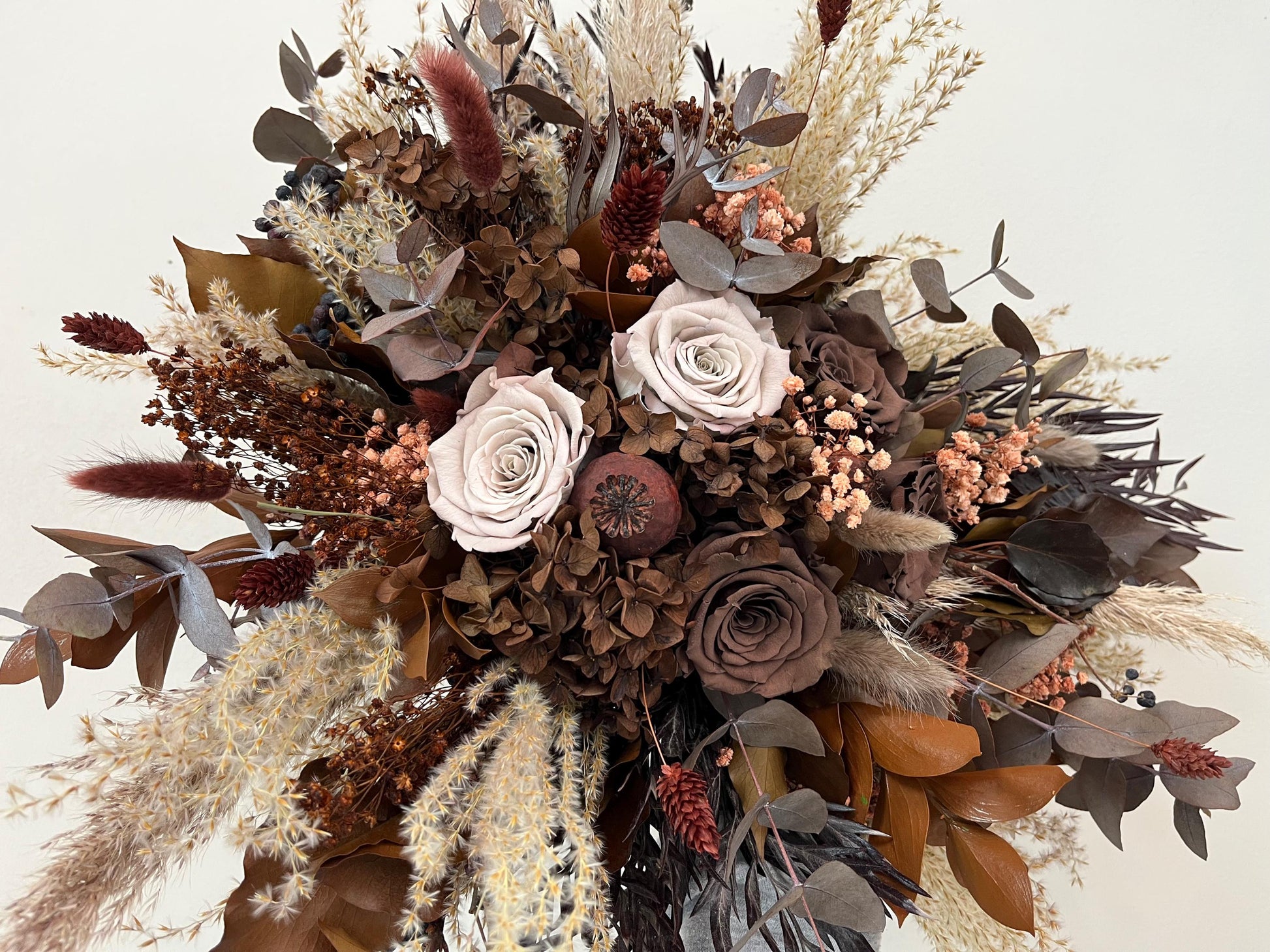 Cascade Wedding Bouquet Boho Mocco Bridal Bouquet Dried Flowers Cascading Bouquet for Bride Boho Bouquet Gothic Wedding Brown Flowers Boho