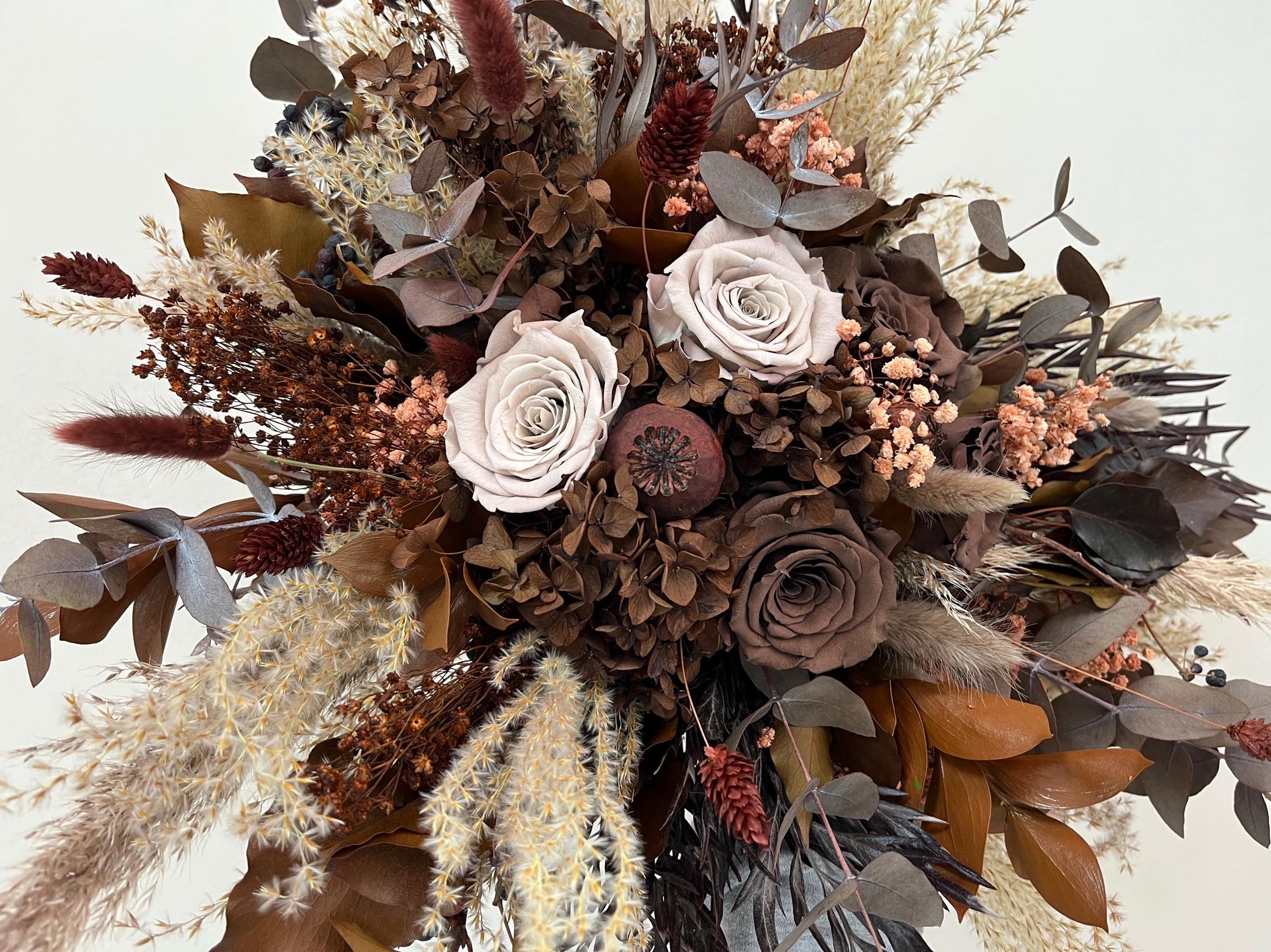 Cascade Wedding Bouquet Boho Mocco Bridal Bouquet Dried Flowers Cascading Bouquet for Bride Boho Bouquet Gothic Wedding Brown Flowers Boho