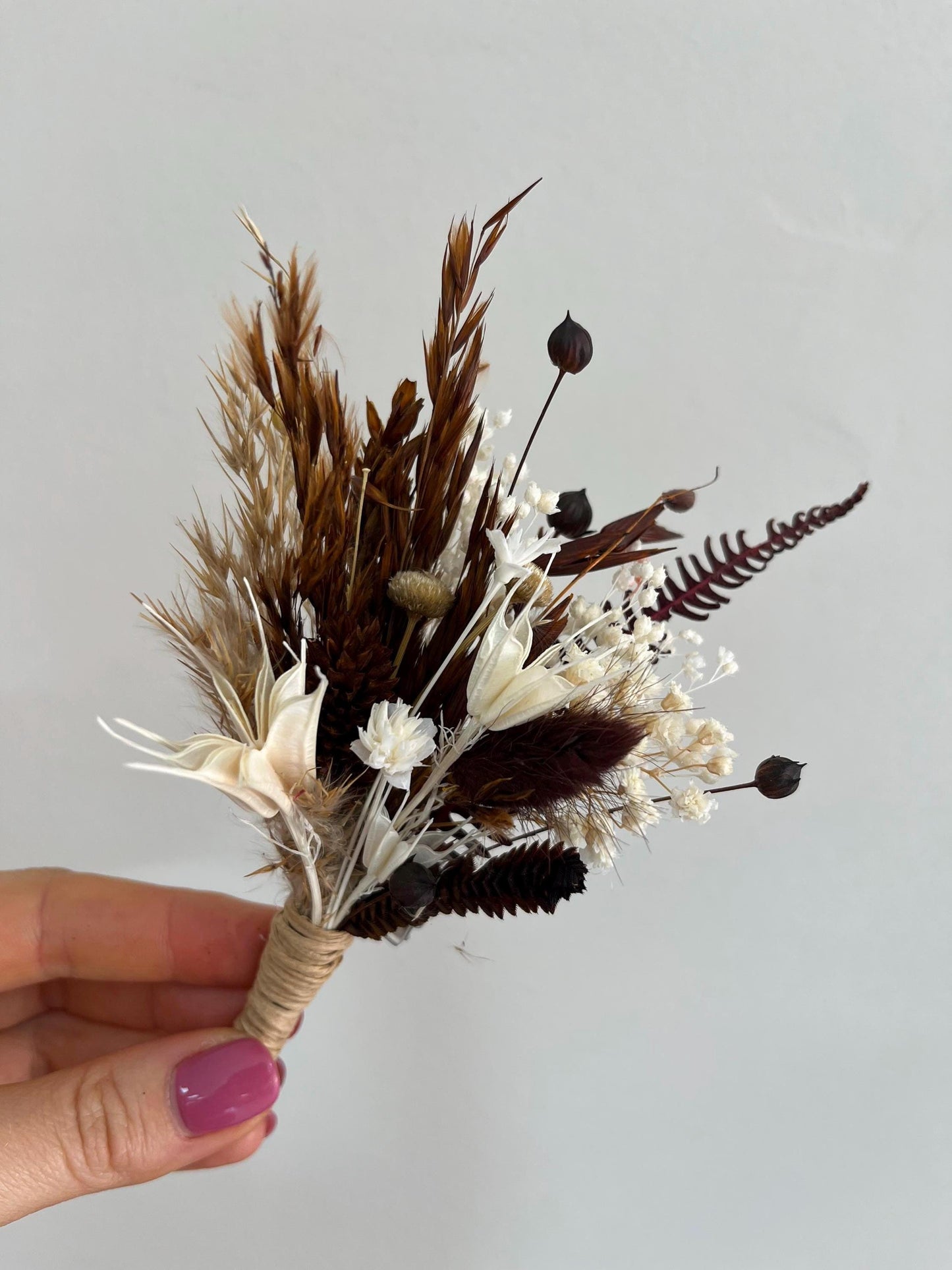 Cascade Wedding Bouquet Boho Mocco Bridal Bouquet Dried Flowers Cascading Bouquet for Bride Boho Bouquet Gothic Wedding Brown Flowers Boho