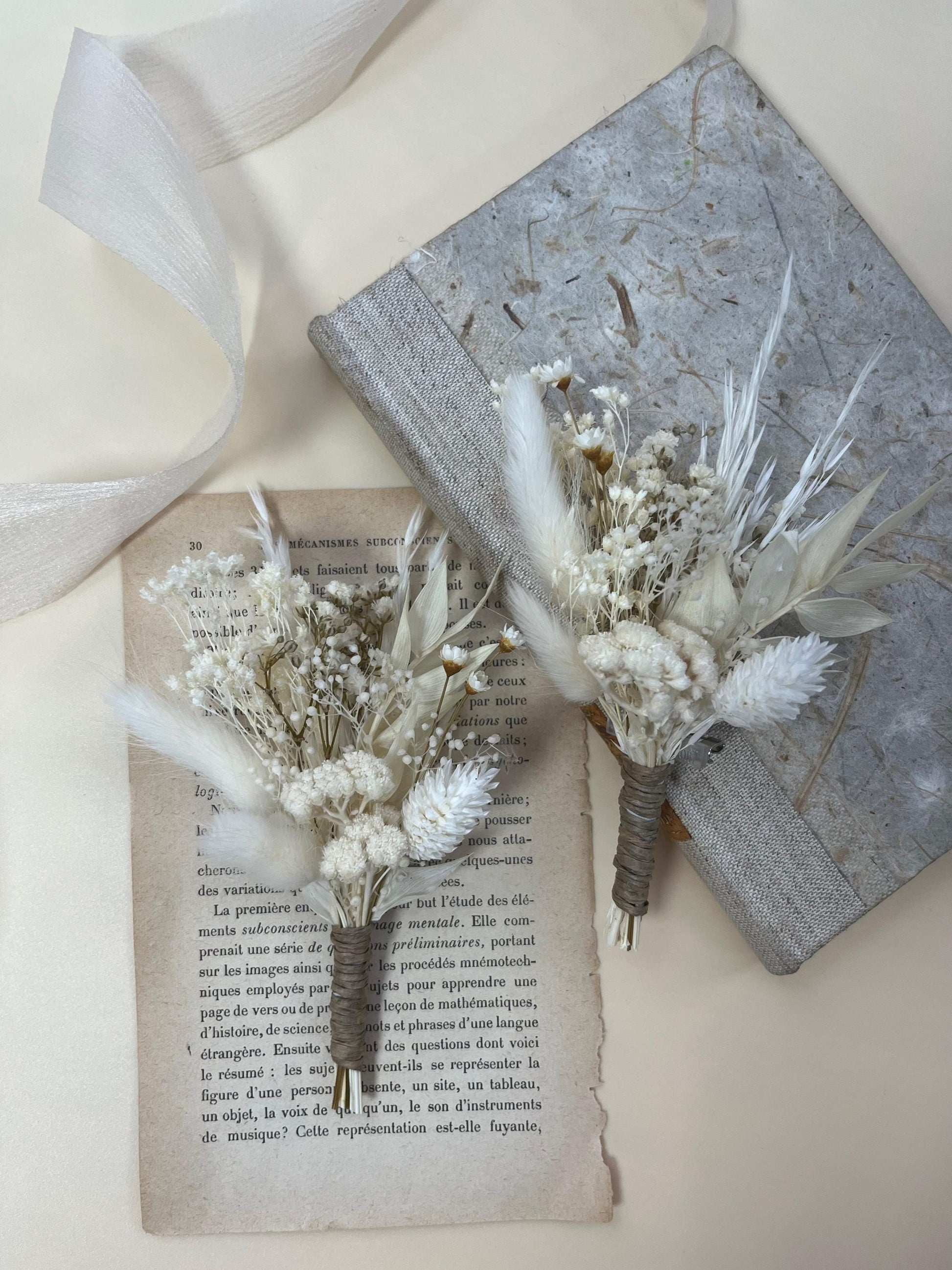 White Dried Flowers Bouquet with Preserved Roses | Natural Timeless Boho Bridal Arrangement