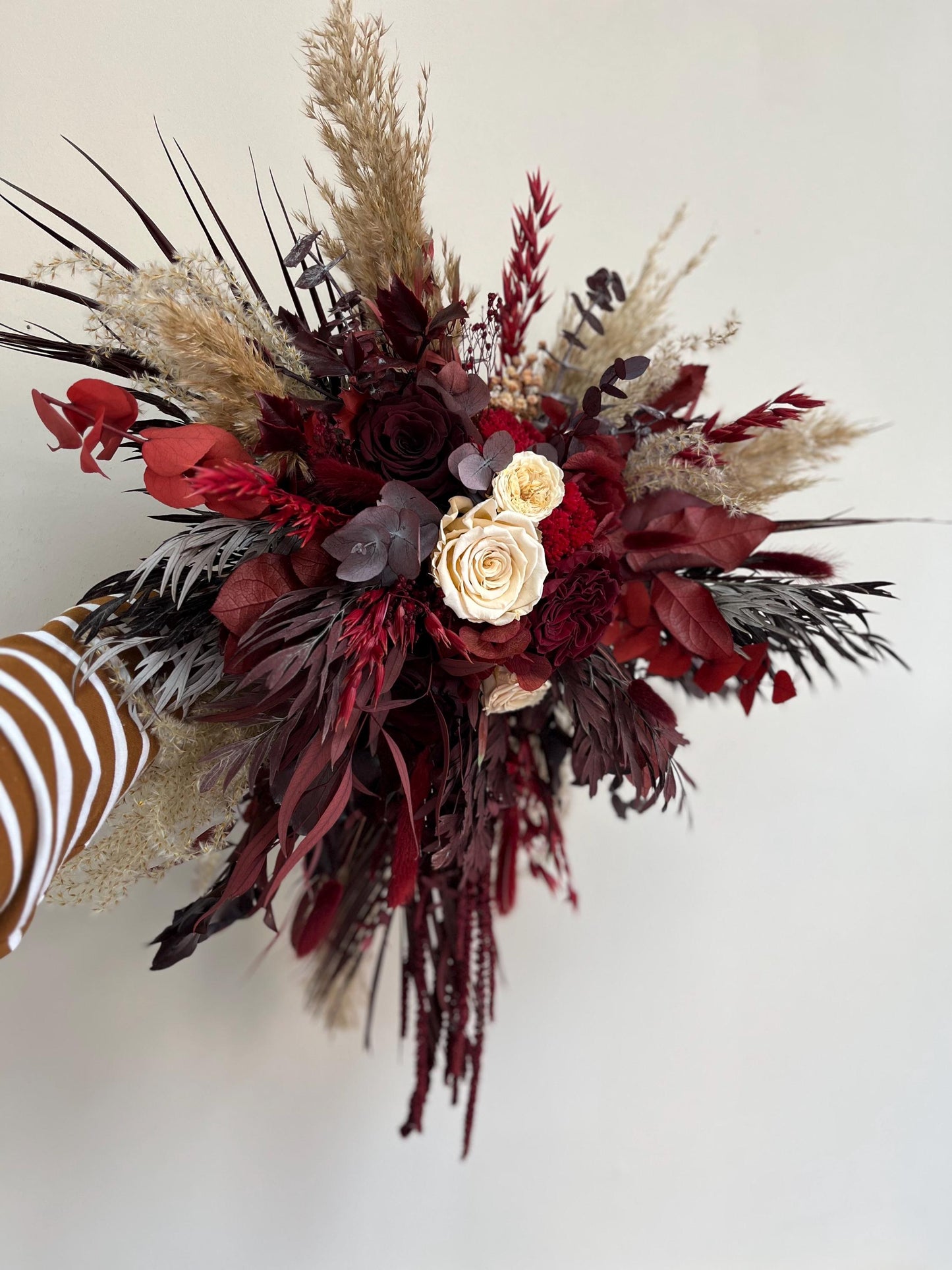 Cascade Bouquet Burgundy Boho Bridal Bouquet Dried Flowers Cascading Bouquet for Bride Boho Bouquet Fall Wedding Flowers Boho Red Bouquet