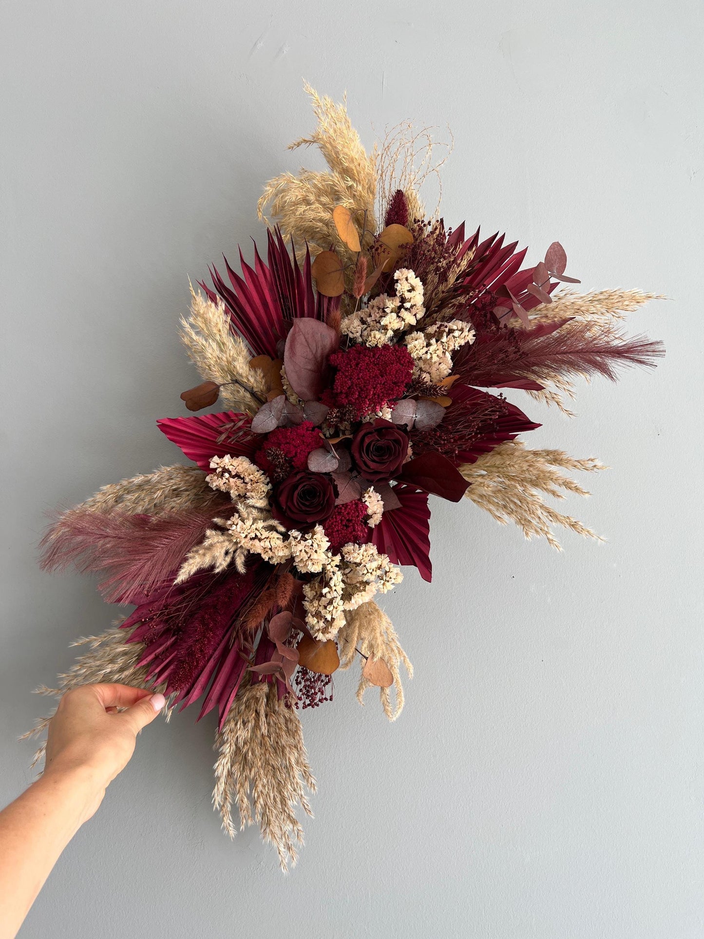 Cascade Bouquet Burgundy Boho Bridal Bouquet Dried Flowers Cascading Bouquet for Bride Boho Bouquet Fall Wedding Flowers Boho Red Bouquet