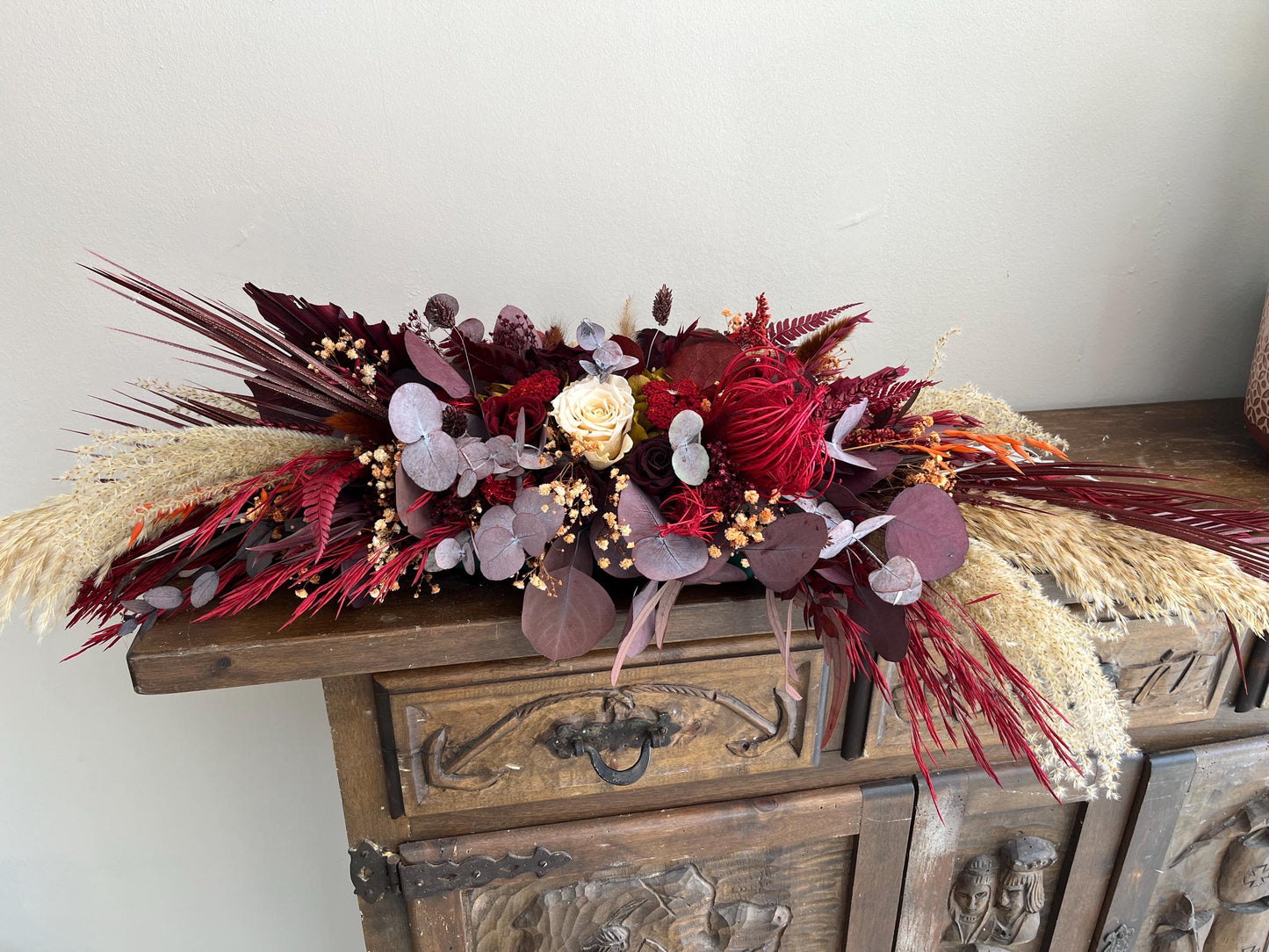 Cascade Bouquet Burgundy Boho Bridal Bouquet Dried Flowers Cascading Bouquet for Bride Boho Bouquet Fall Wedding Flowers Boho Red Bouquet