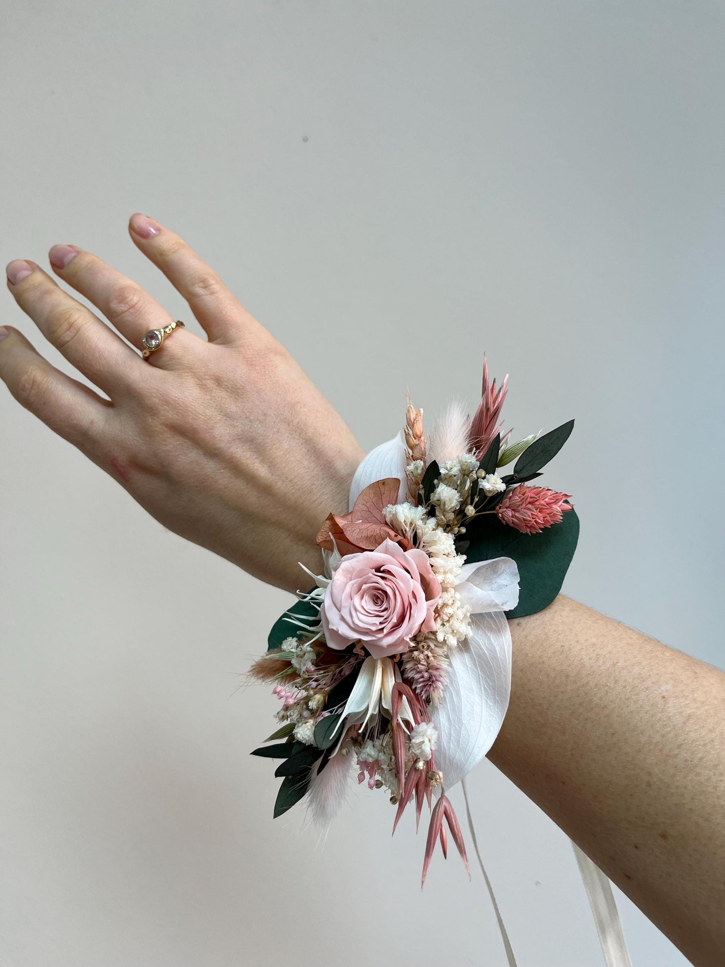 Blush & Dusty Pink Wedding Bouquet with Eucalyptus – Romantic Dried Flower Bridal Bouquet