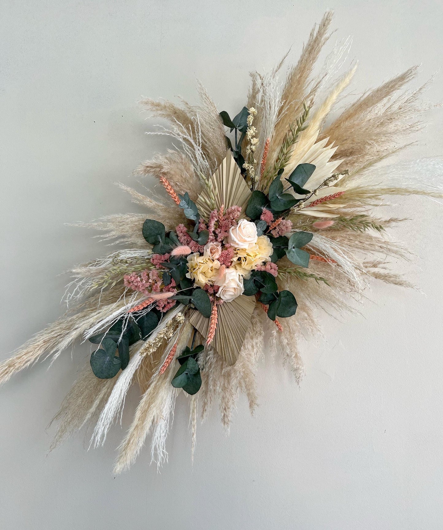 Blush & Dusty Pink Wedding Bouquet with Eucalyptus – Romantic Dried Flower Bridal Bouquet