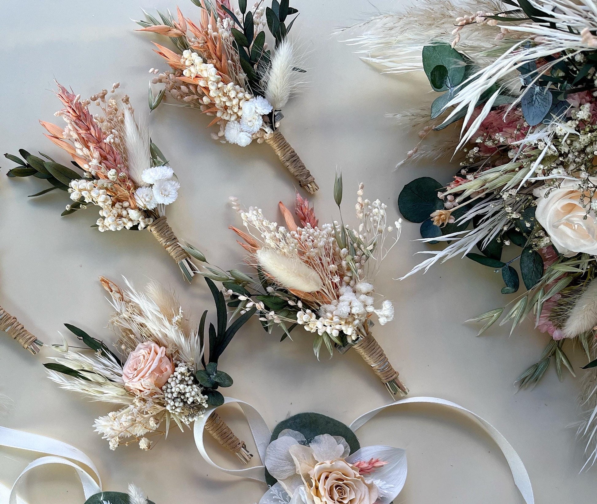Blush & Dusty Pink Wedding Bouquet with Eucalyptus – Romantic Dried Flower Bridal Bouquet