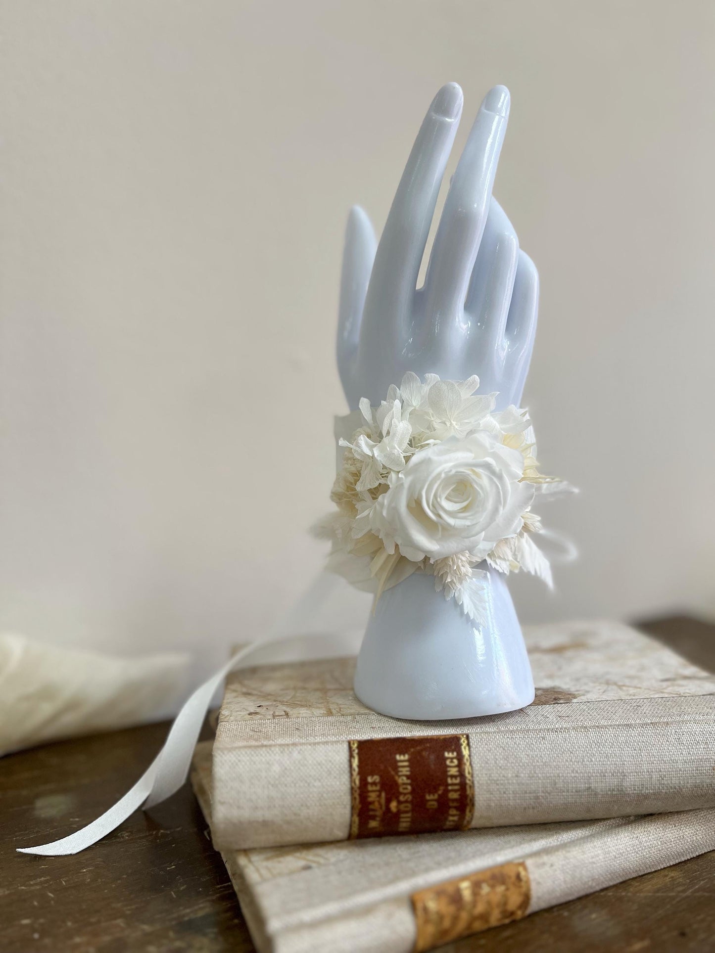 White Dried Flowers Bouquet with Preserved Roses | Natural Timeless Boho Bridal Arrangement