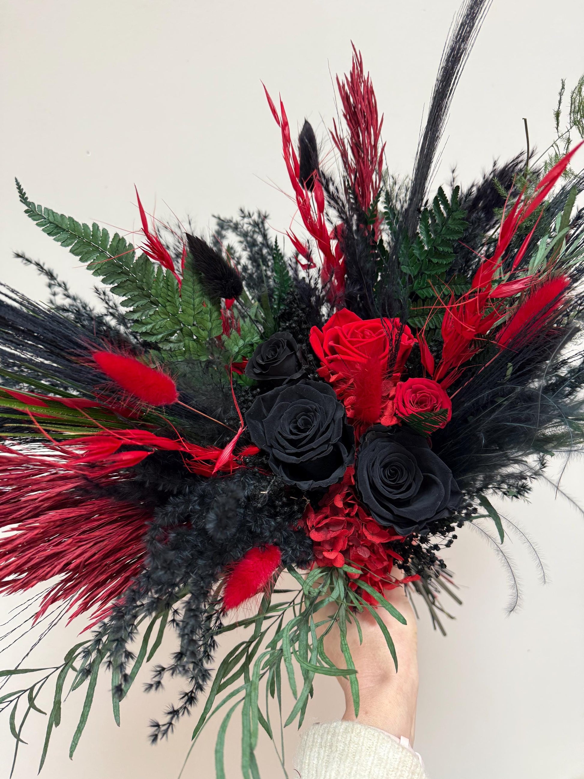 Burgundy & Black Gothic Wedding Bouquet, Preserved Roses