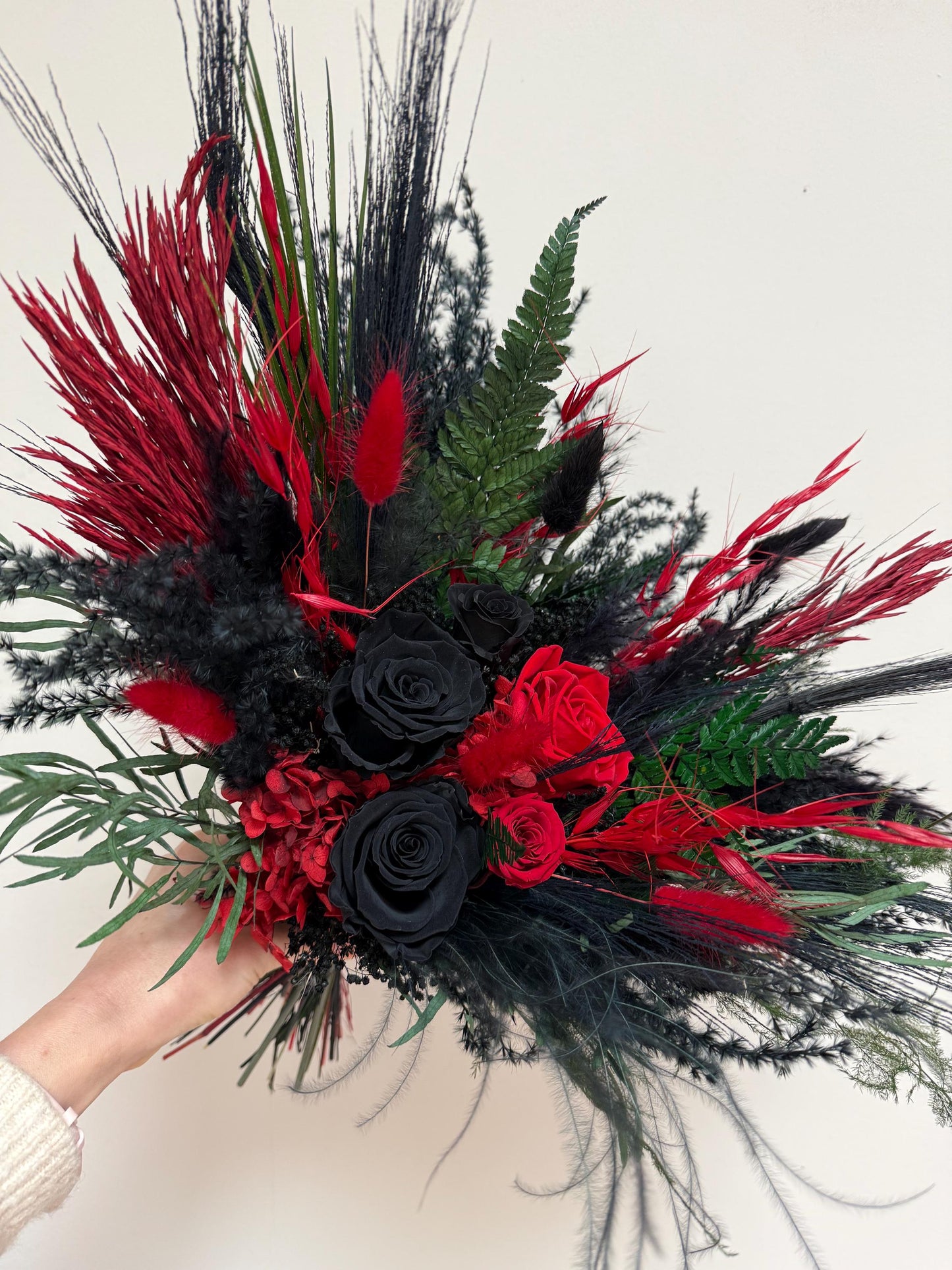 Burgundy & Black Gothic Wedding Bouquet, Preserved Roses