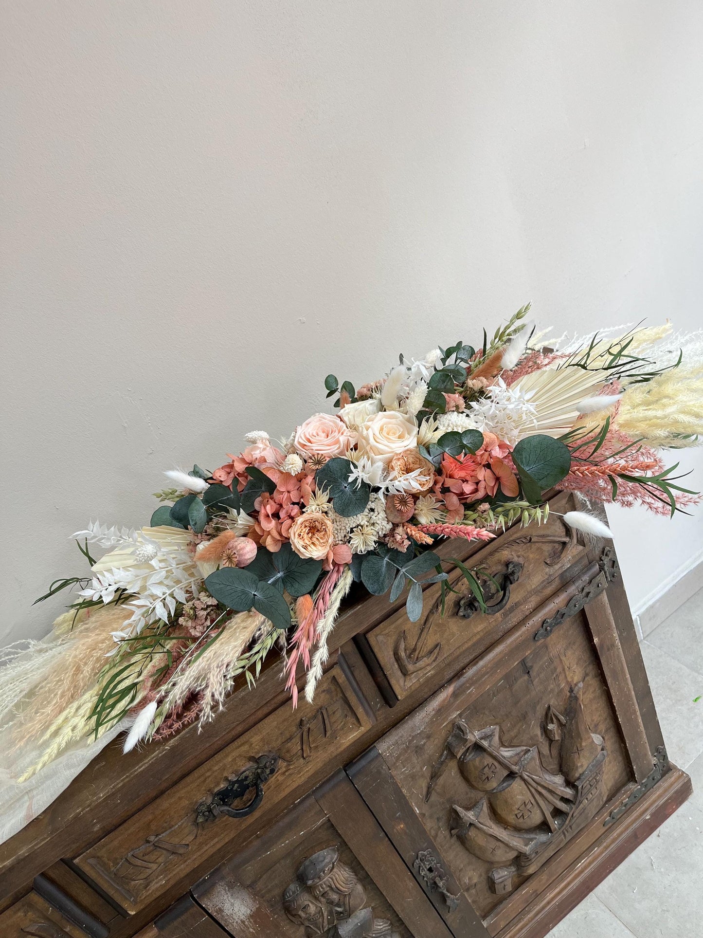Blush & Dusty Pink Wedding Bouquet with Eucalyptus – Romantic Dried Flower Bridal Bouquet