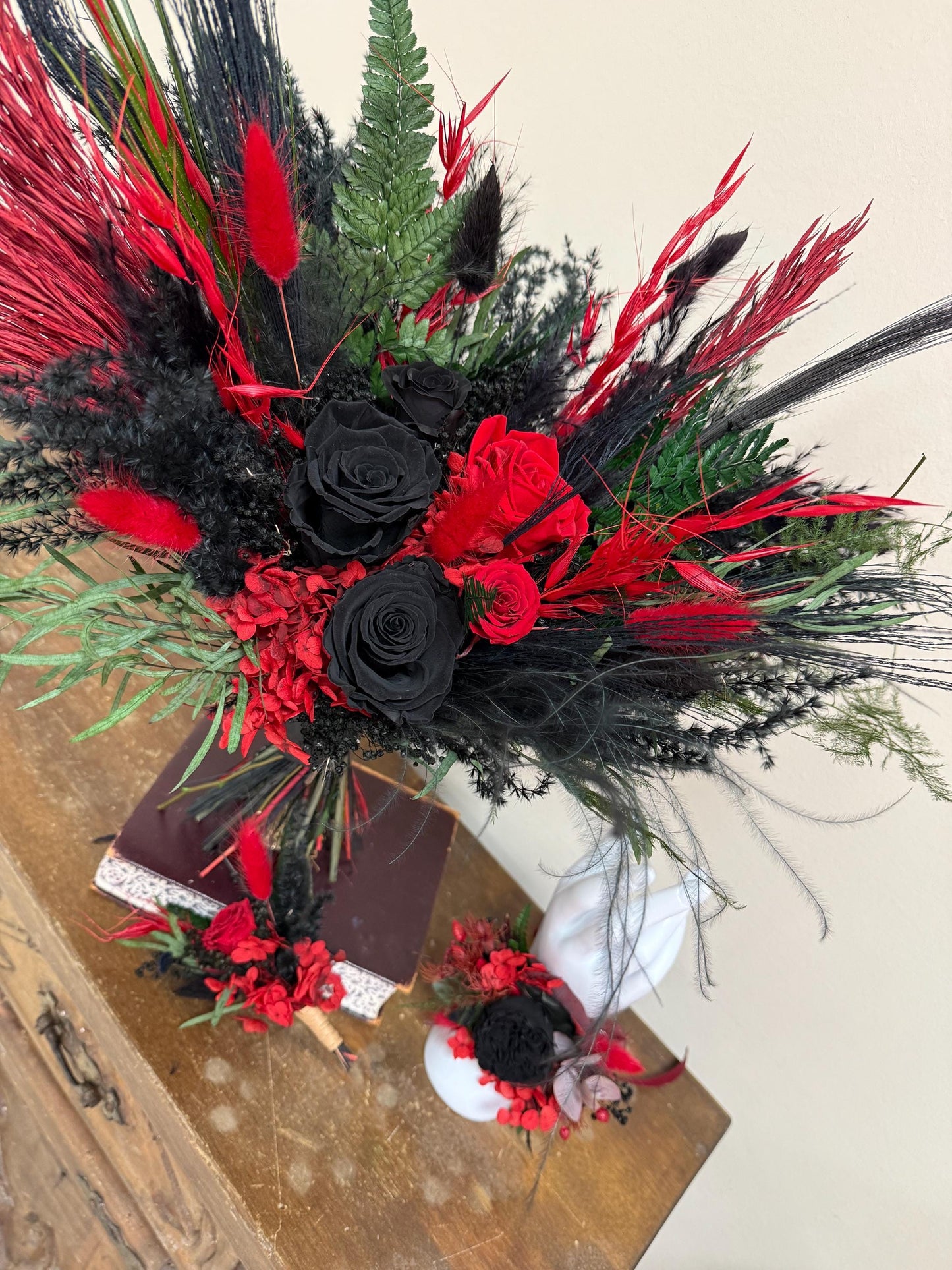 Burgundy & Black Gothic Wedding Bouquet, Preserved Roses