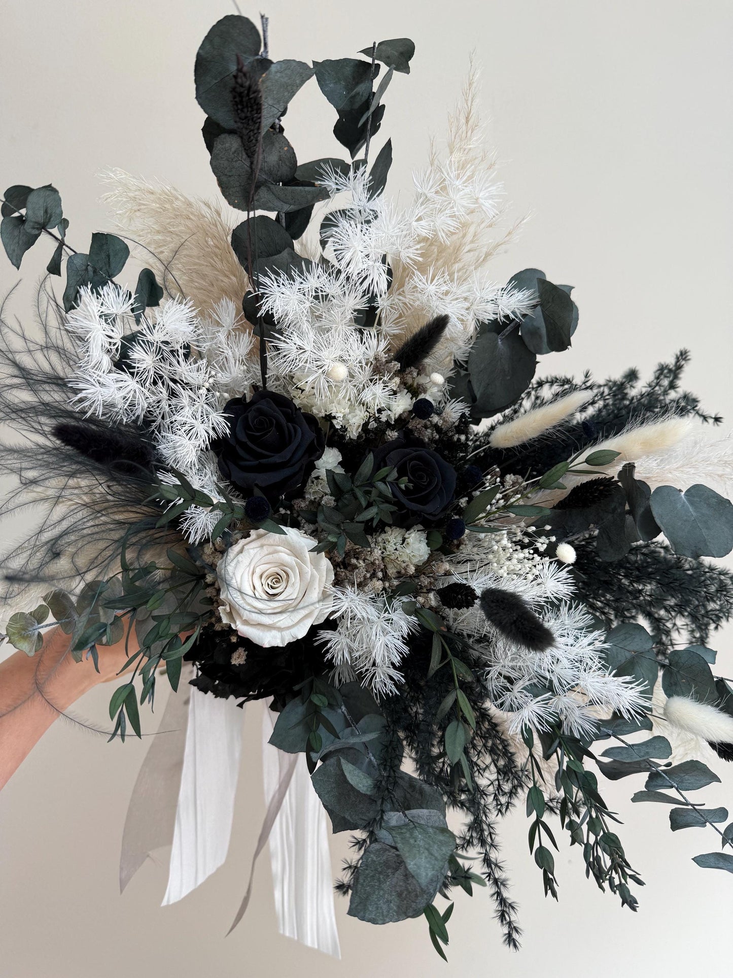 Black & White Preserved Rose Bouquet | Gothic Wedding Flowers