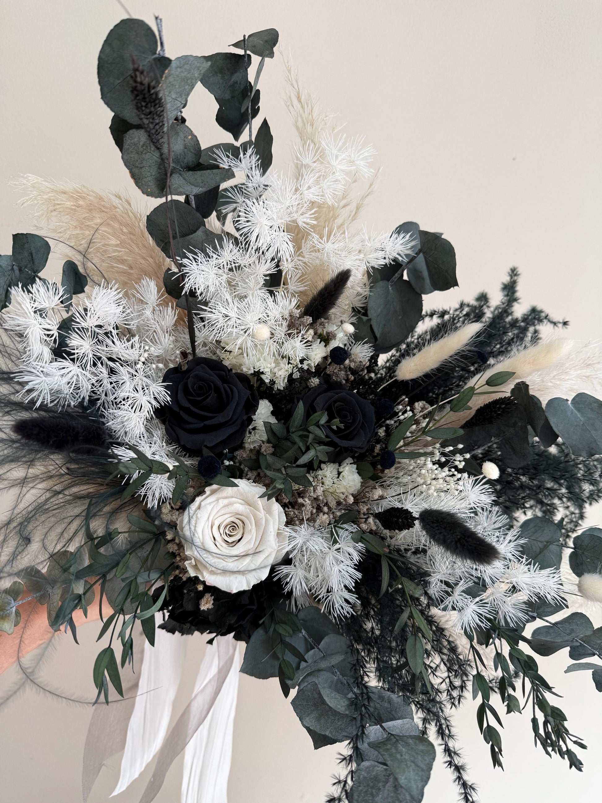 Black & White Preserved Rose Bouquet | Gothic Wedding Flowers