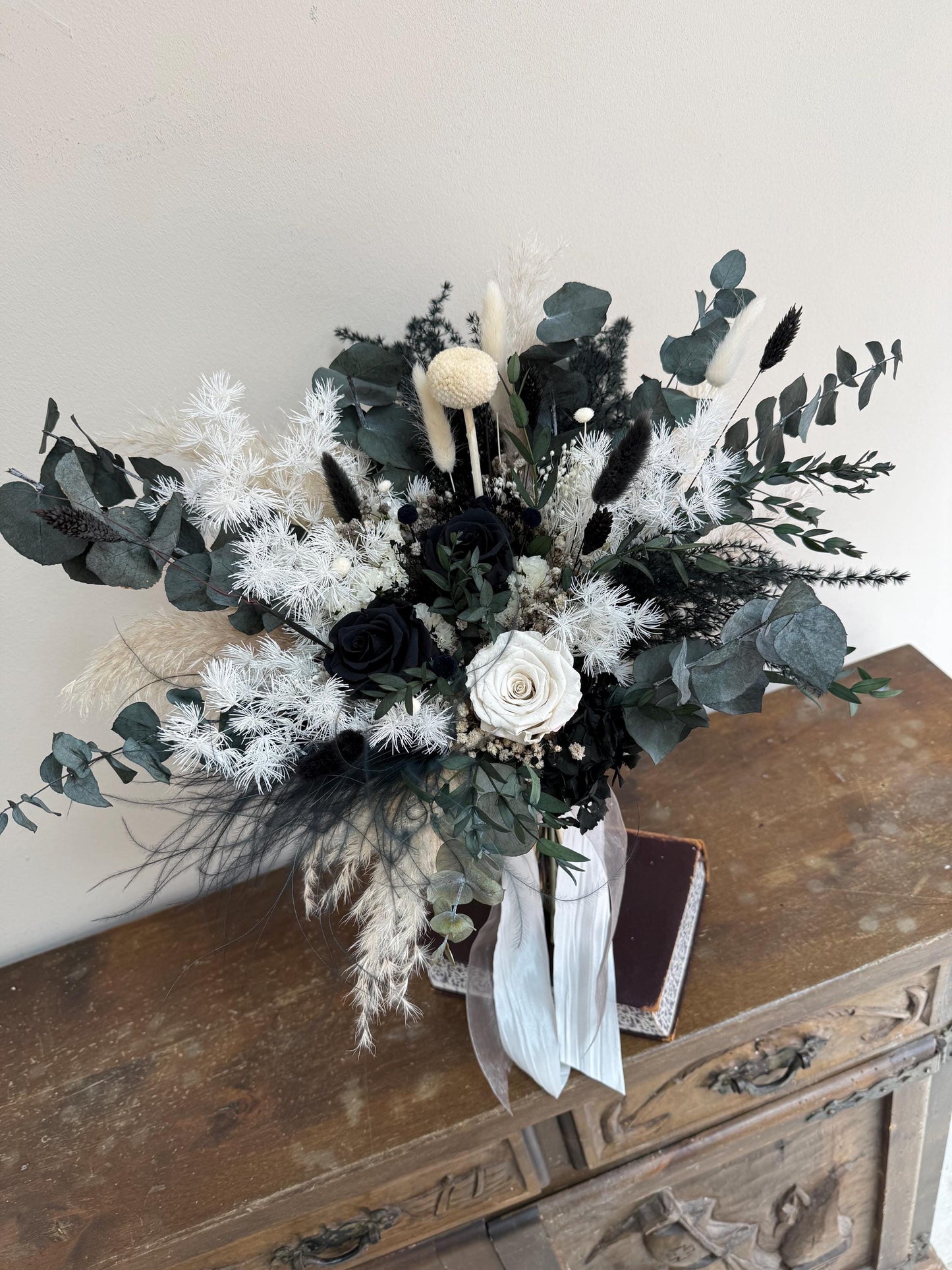 Black & White Preserved Rose Bouquet | Gothic Wedding Flowers