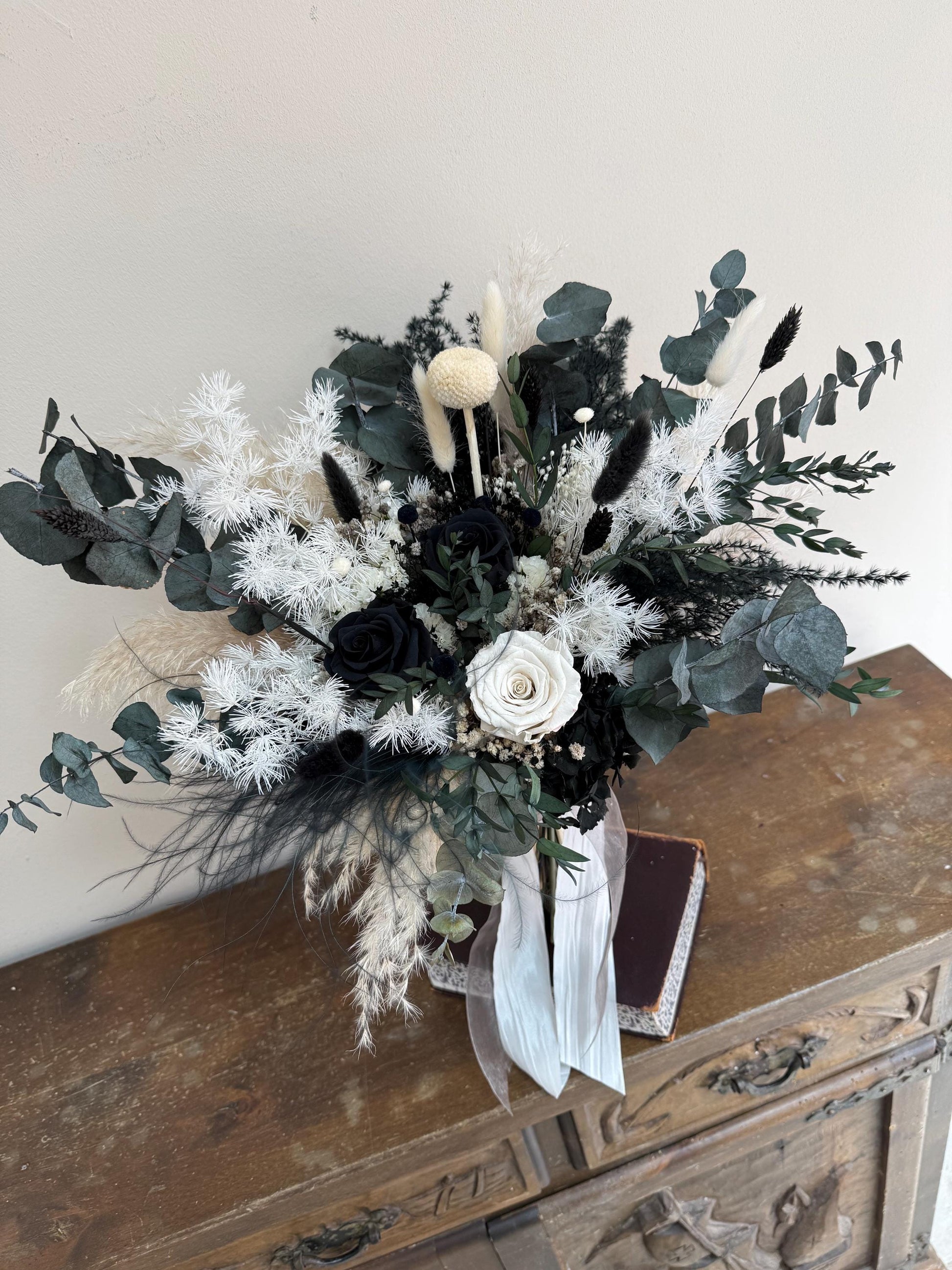 Black & White Preserved Rose Bouquet | Gothic Wedding Flowers