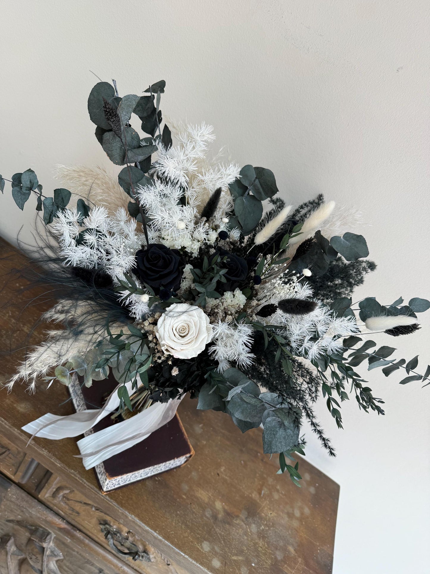 Black & White Preserved Rose Bouquet | Gothic Wedding Flowers
